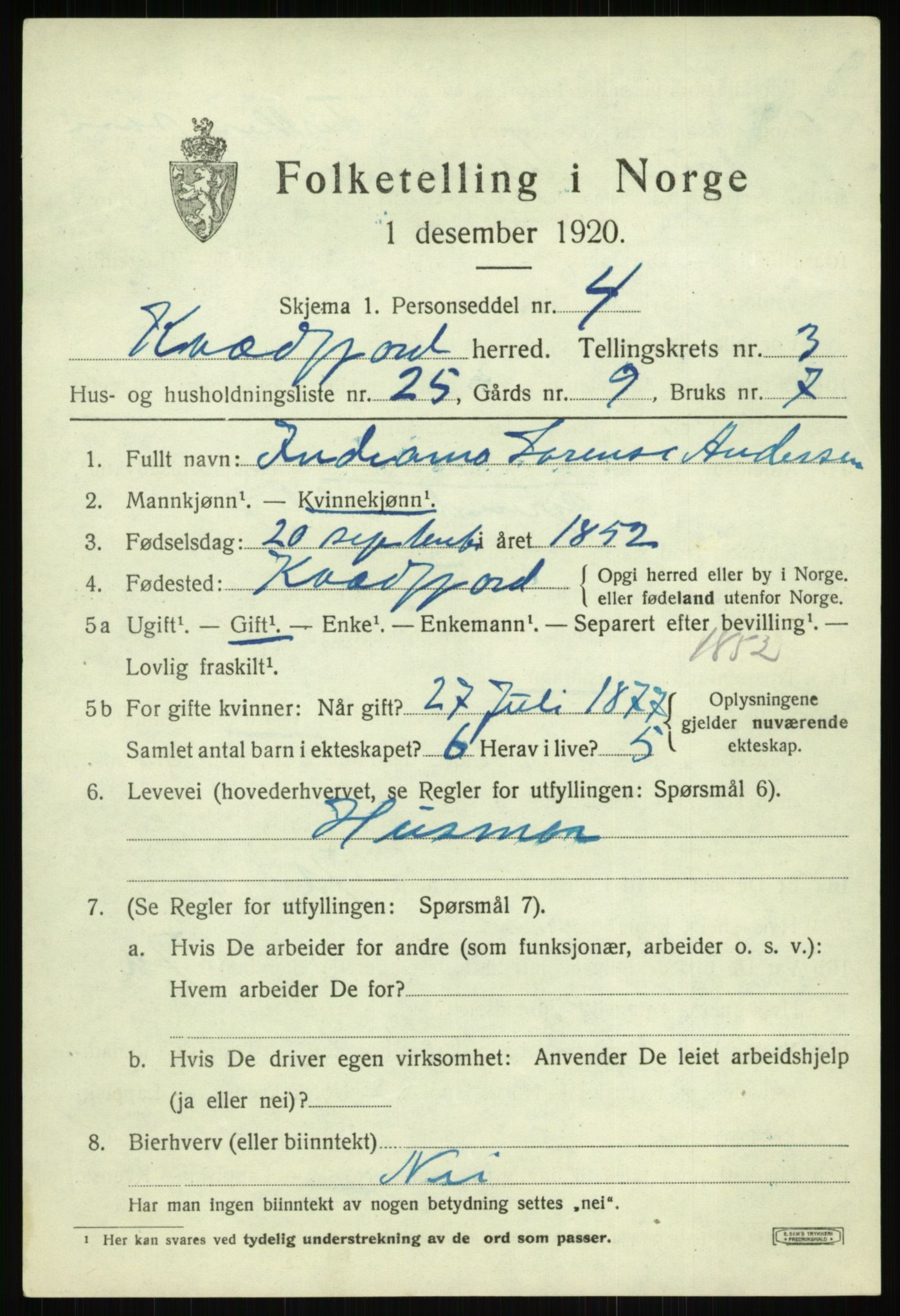 SATØ, Folketelling 1920 for 1911 Kvæfjord herred, 1920, s. 2039