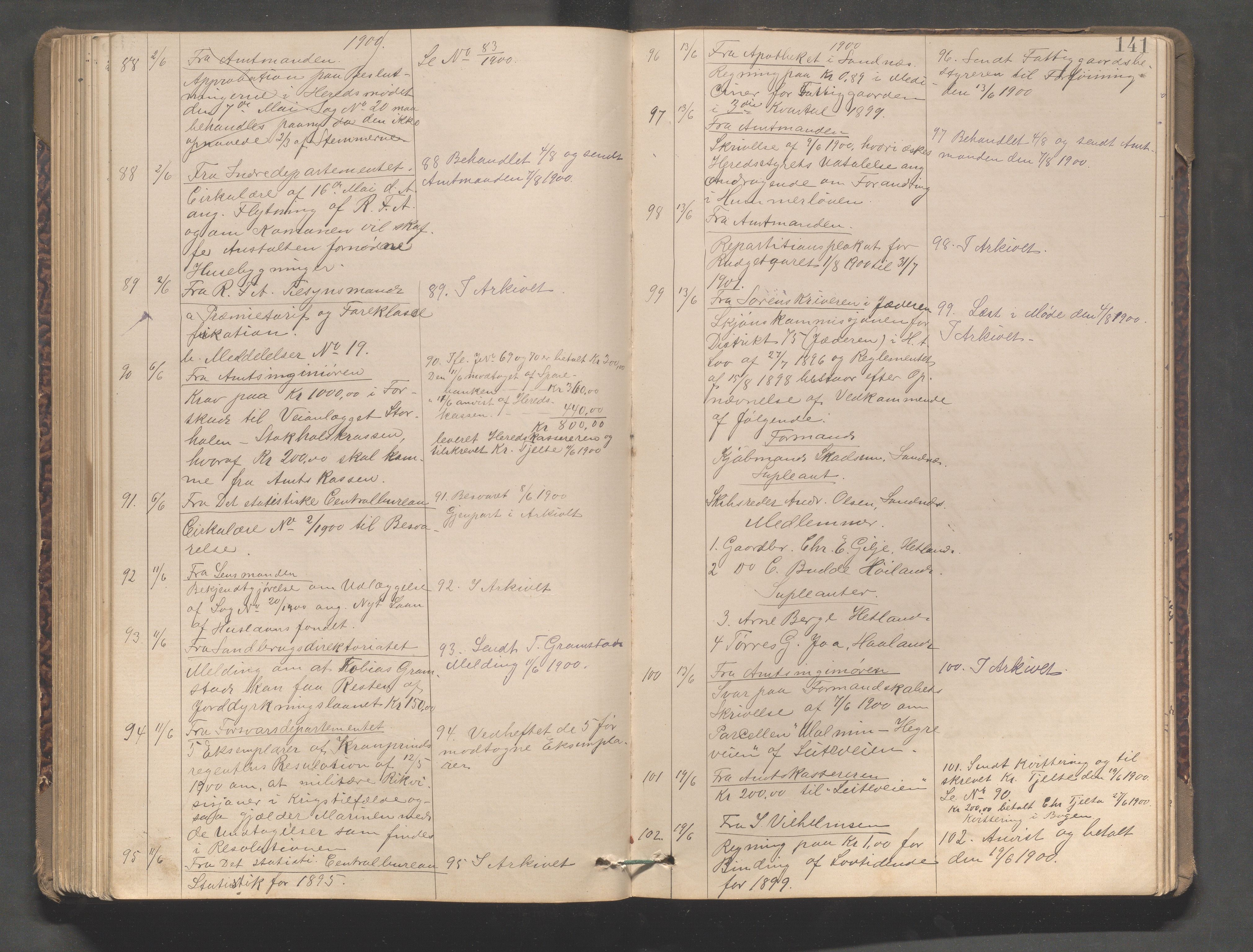 Høyland kommune - Formannskapet, IKAR/K-100046/C/L0002: Journal, 1888-1903, s. 141