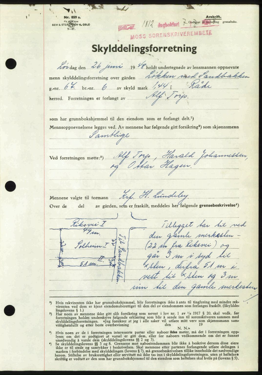 Moss sorenskriveri, SAO/A-10168: Pantebok nr. A20, 1948-1948, Dagboknr: 1812/1948