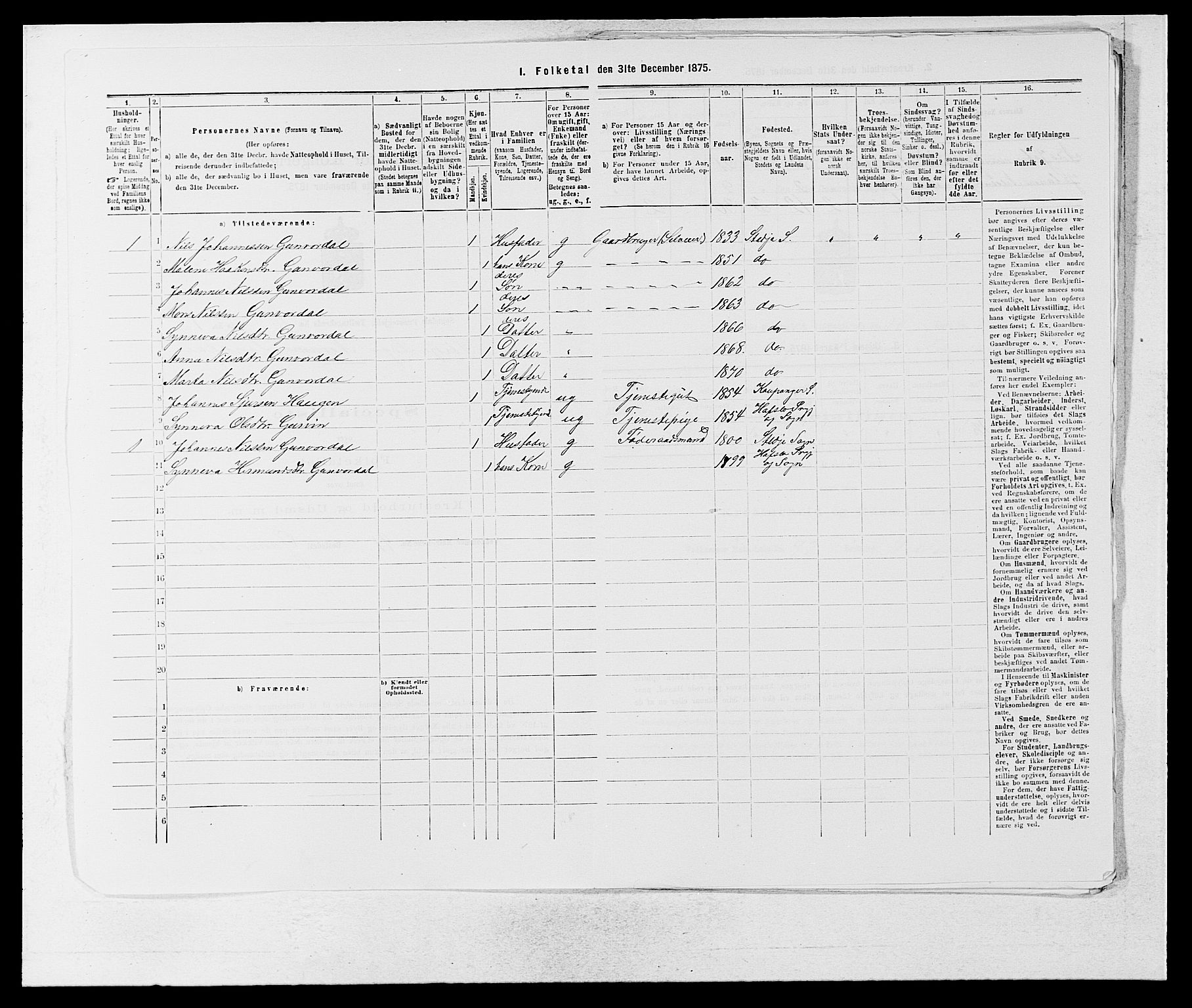 SAB, Folketelling 1875 for 1420P Sogndal prestegjeld, 1875, s. 889