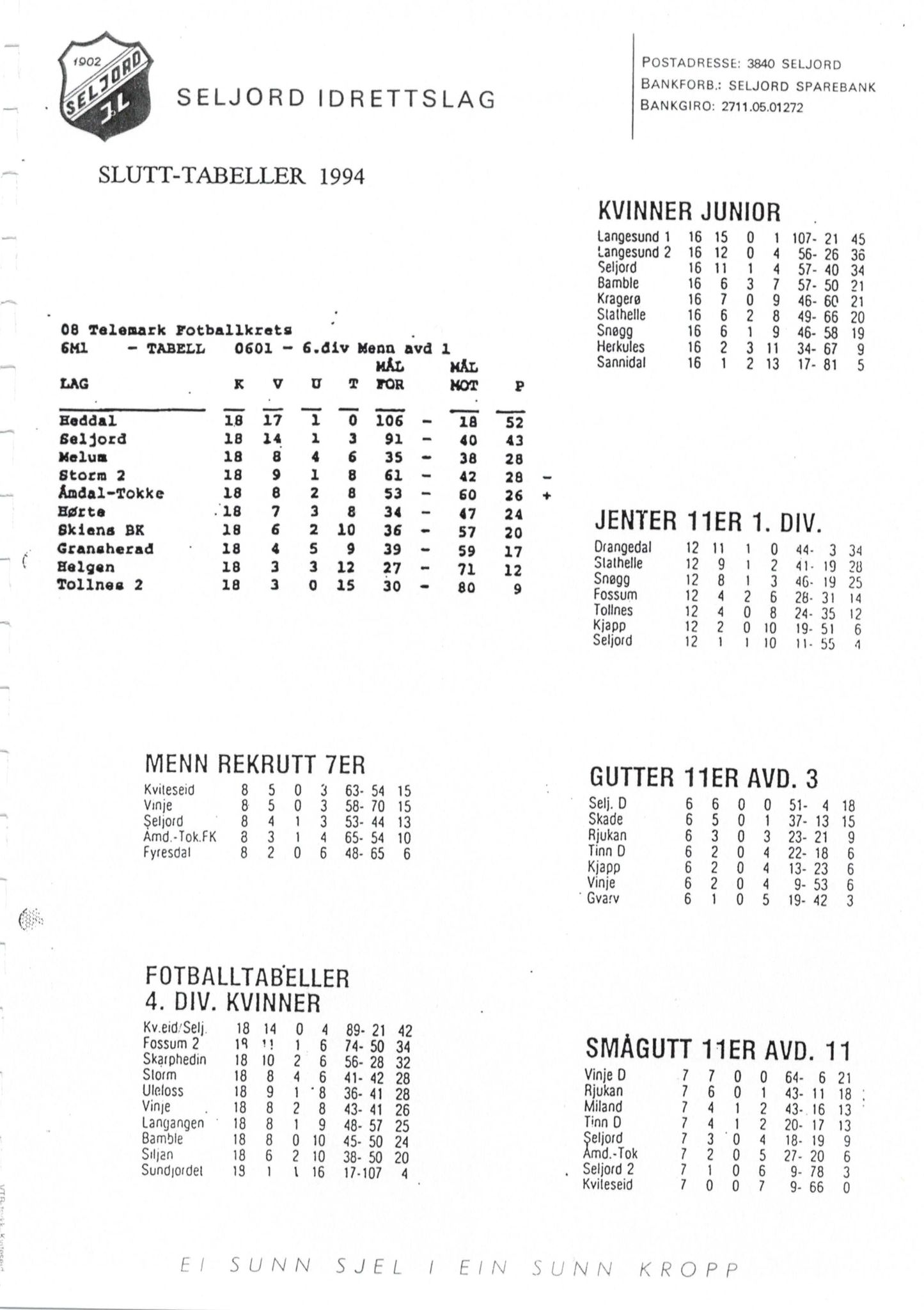 Seljord Idrettslag, VTM/A-1034/A/Ab/L0002: Årsmeldingar, 1993