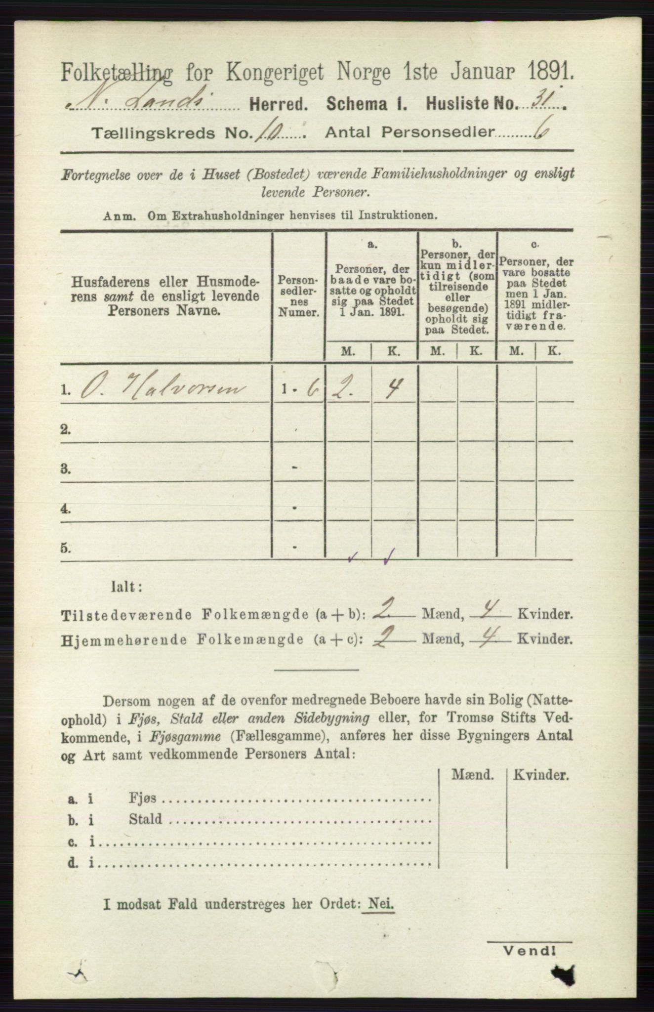 RA, Folketelling 1891 for 0538 Nordre Land herred, 1891, s. 2801
