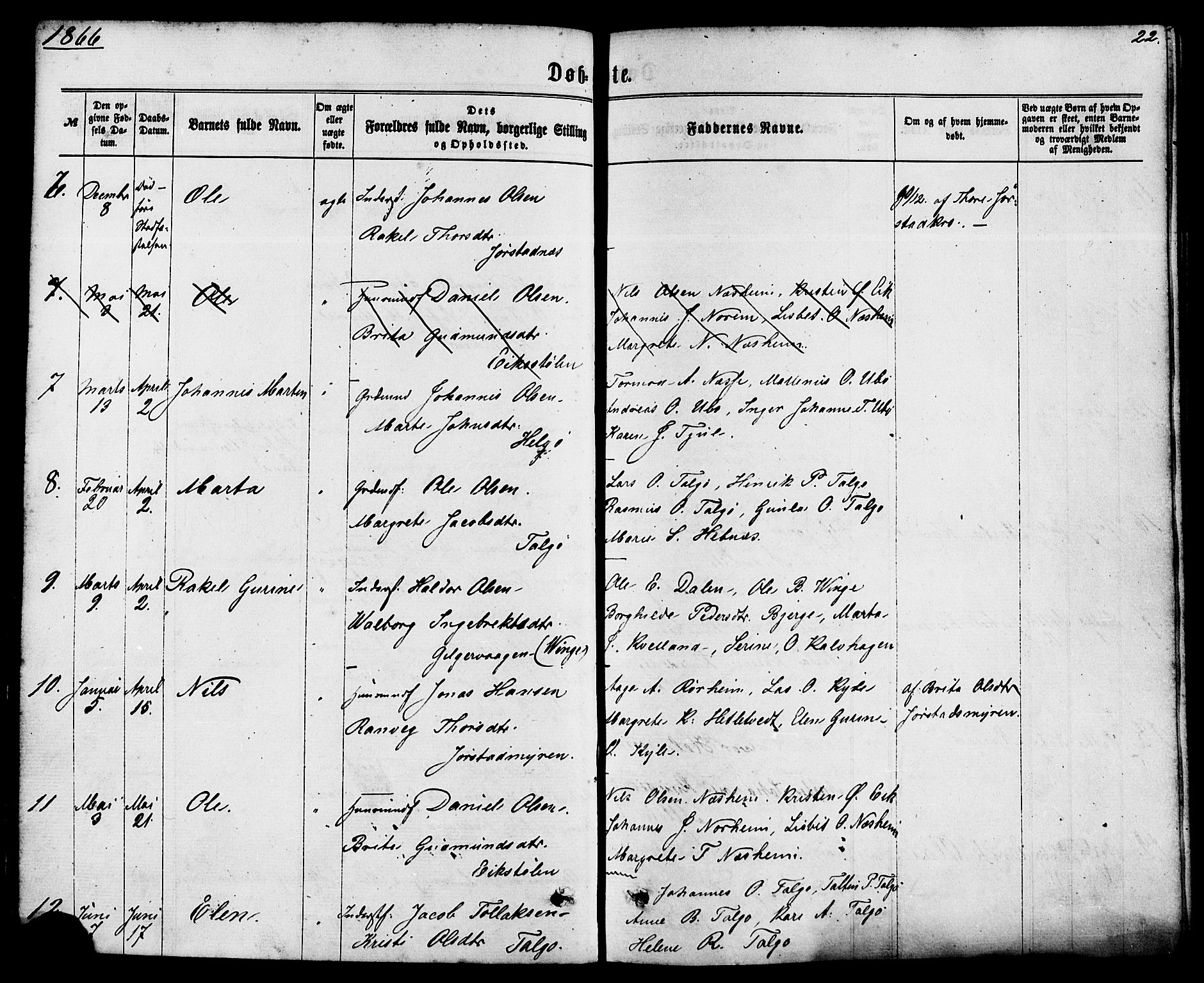 Nedstrand sokneprestkontor, AV/SAST-A-101841/01/IV: Ministerialbok nr. A 10, 1861-1887, s. 22