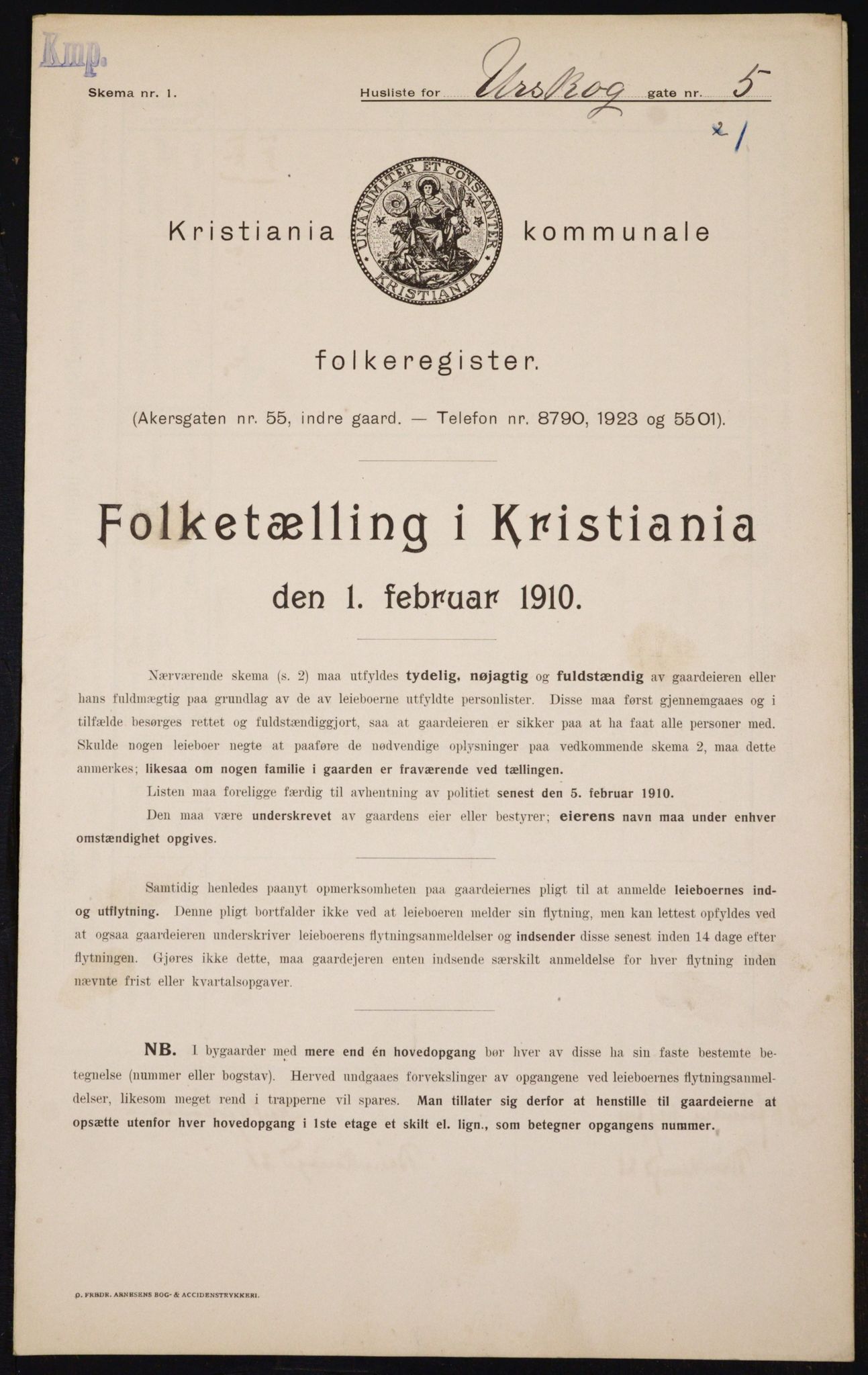 OBA, Kommunal folketelling 1.2.1910 for Kristiania, 1910, s. 2453