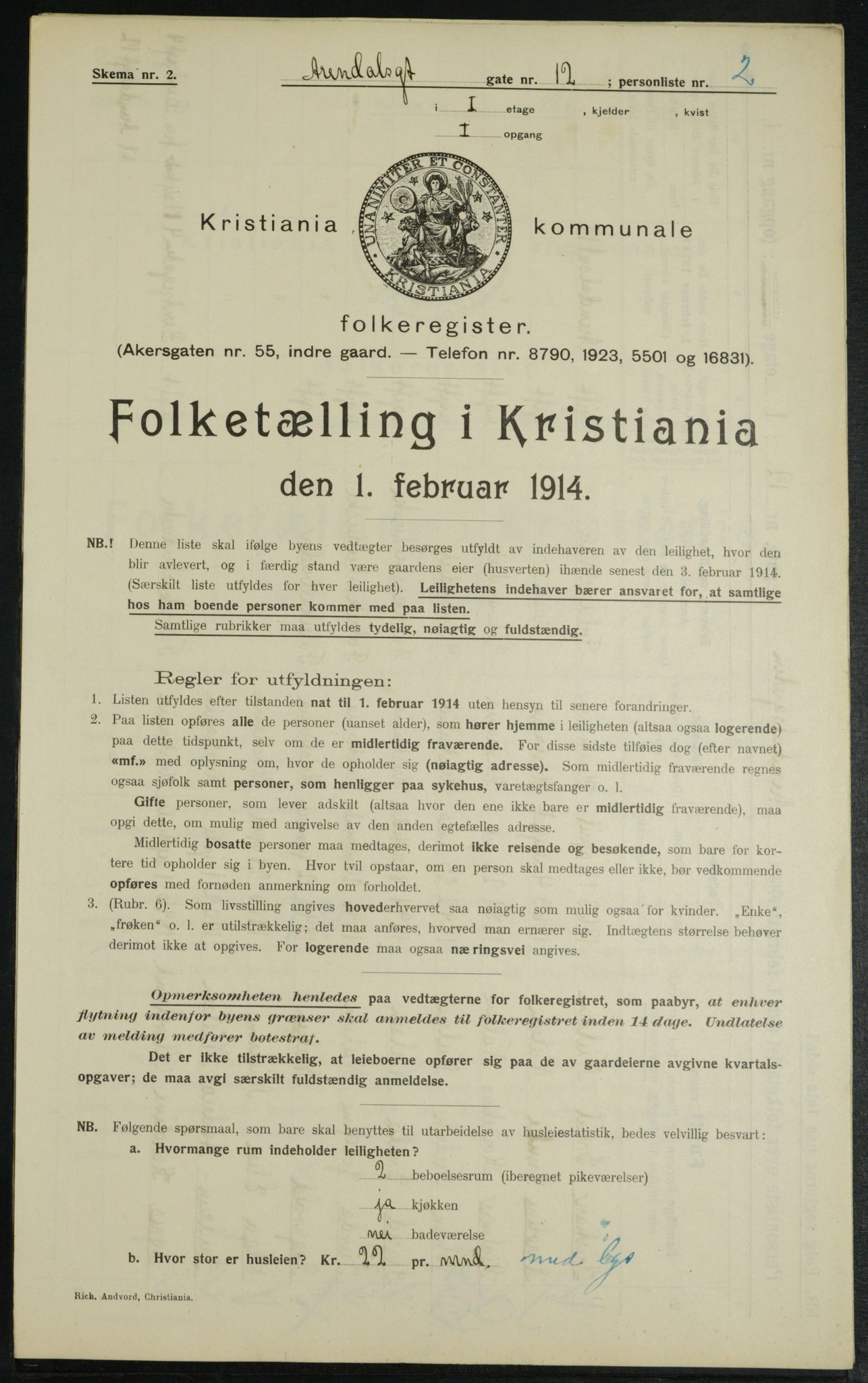 OBA, Kommunal folketelling 1.2.1914 for Kristiania, 1914, s. 2020