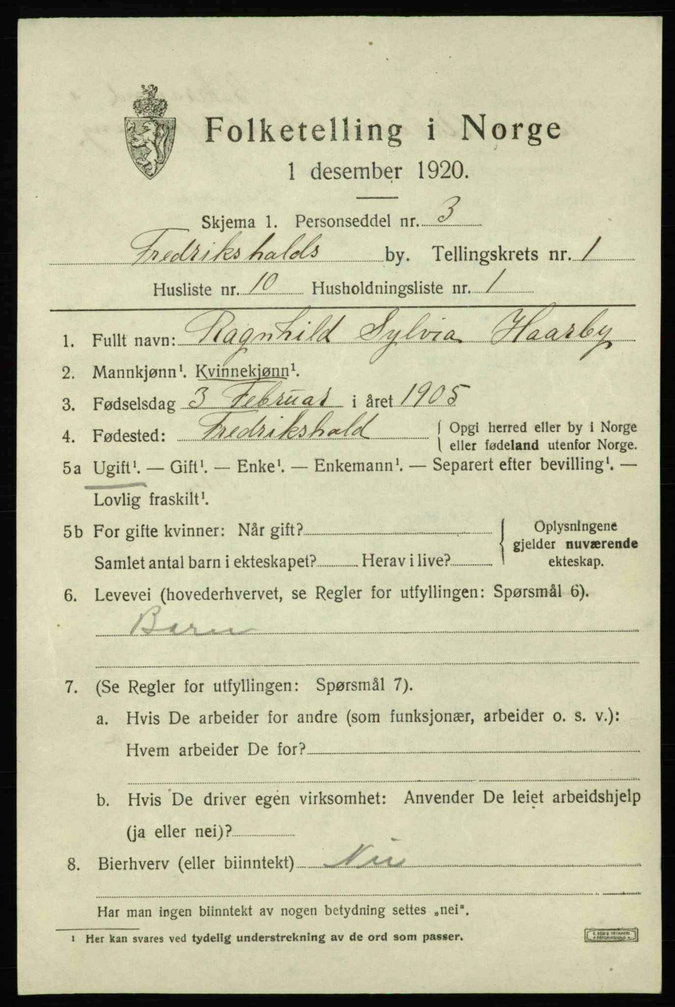 SAO, Folketelling 1920 for 0101 Fredrikshald kjøpstad, 1920, s. 8238