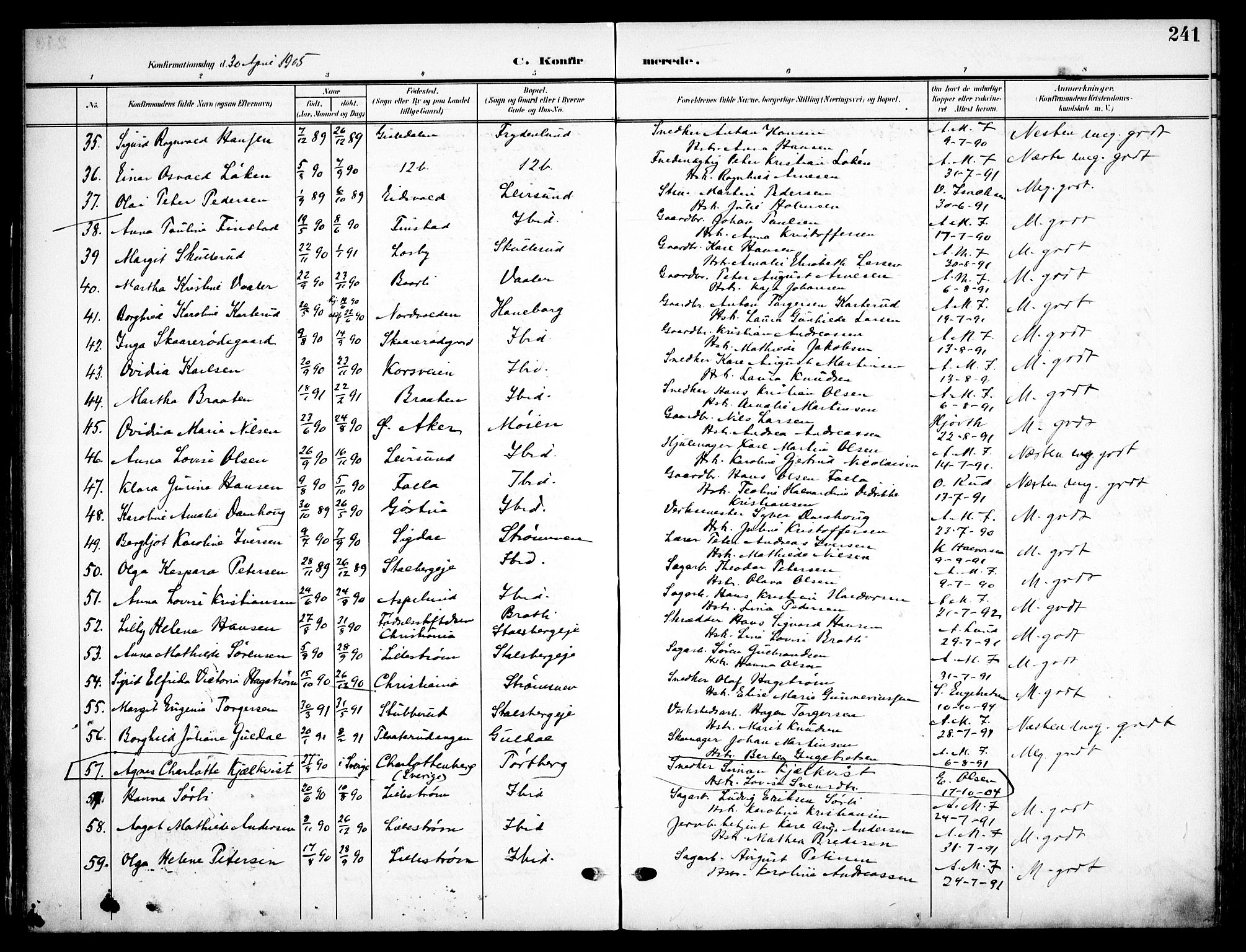 Skedsmo prestekontor Kirkebøker, AV/SAO-A-10033a/F/Fa/L0015: Ministerialbok nr. I 15, 1902-1917, s. 241