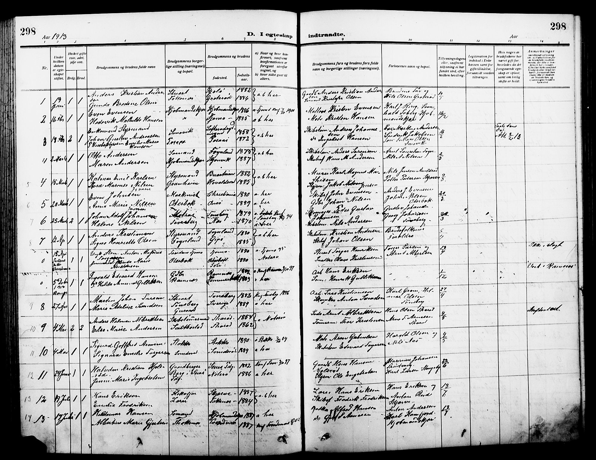 Nøtterøy kirkebøker, AV/SAKO-A-354/G/Ga/L0005: Klokkerbok nr. I 5, 1910-1924, s. 298