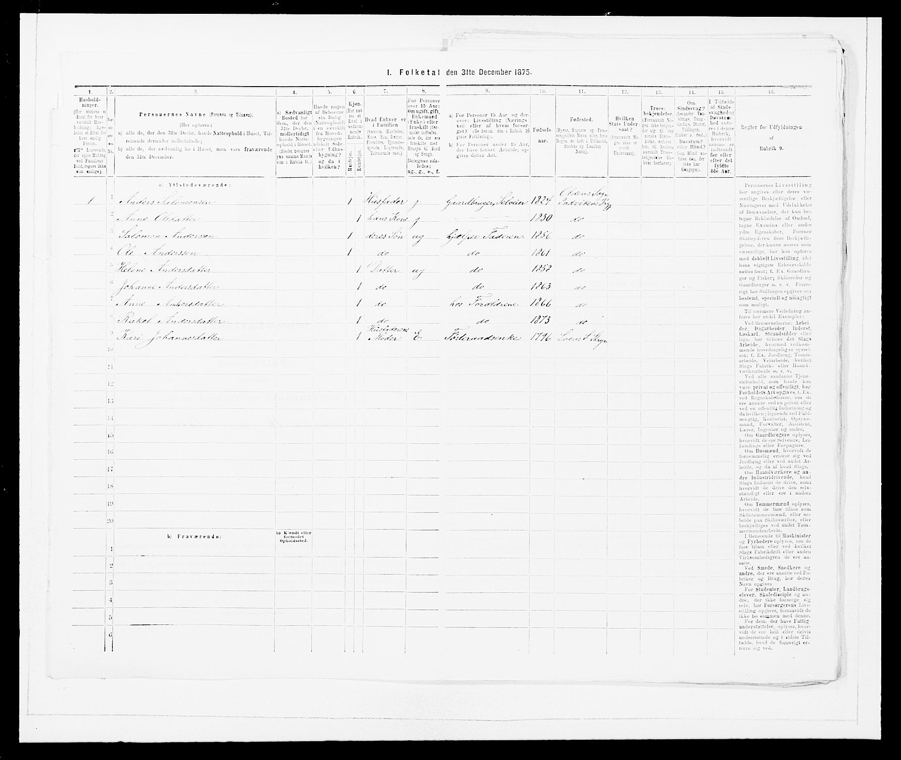 SAB, Folketelling 1875 for 1447P Innvik prestegjeld, 1875, s. 713