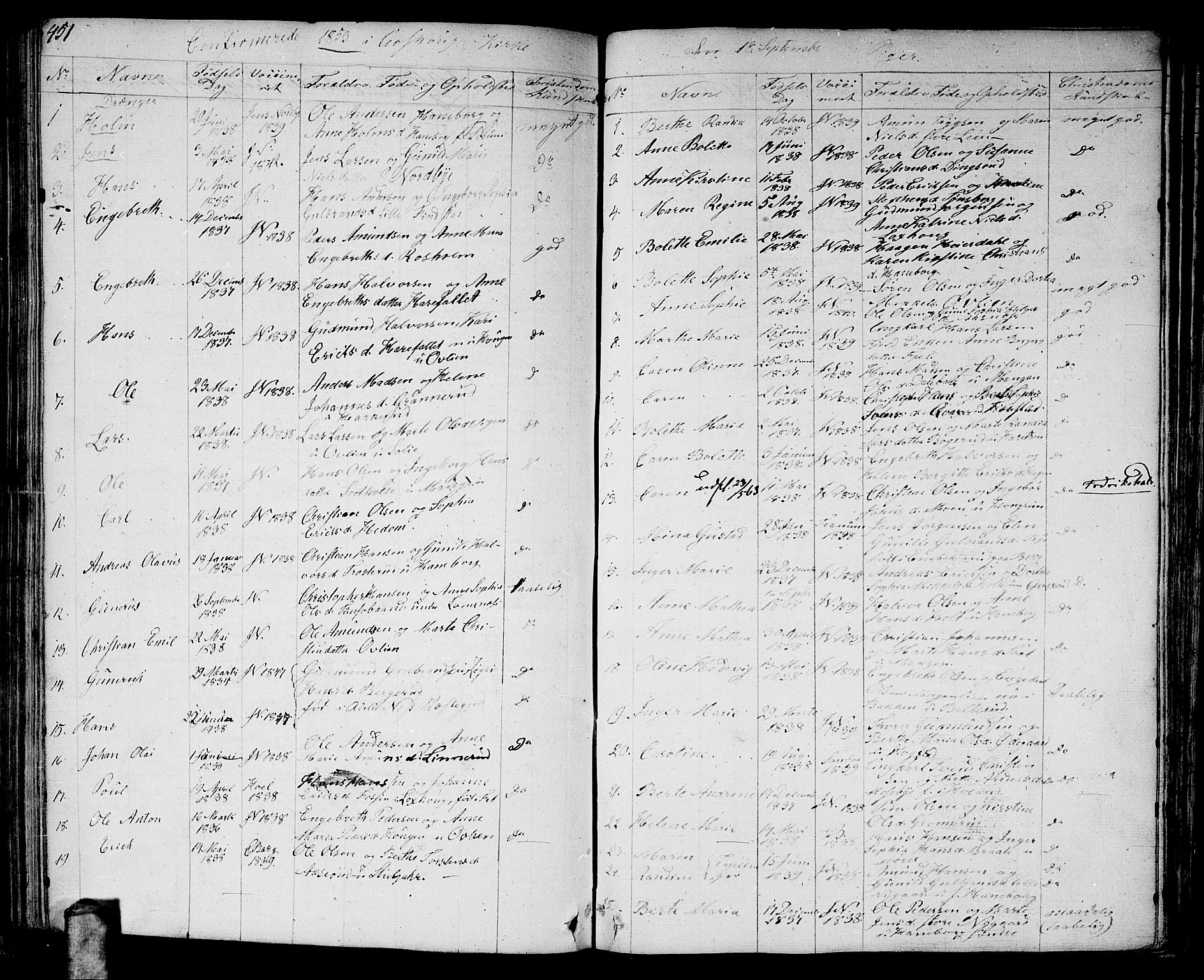 Aurskog prestekontor Kirkebøker, AV/SAO-A-10304a/G/Ga/L0002: Klokkerbok nr. I 2, 1829-1857, s. 451