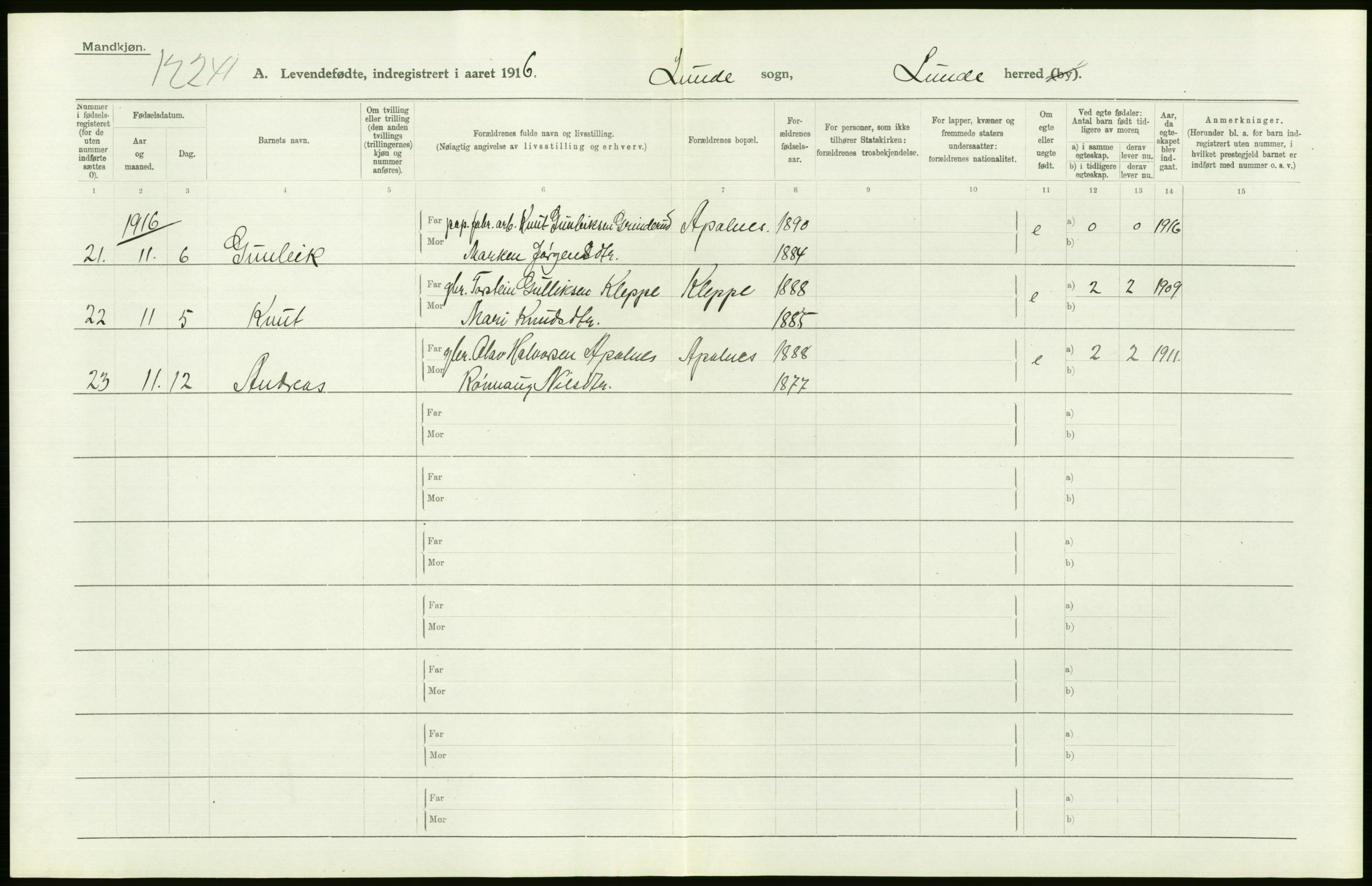 Statistisk sentralbyrå, Sosiodemografiske emner, Befolkning, AV/RA-S-2228/D/Df/Dfb/Dfbf/L0022: Bratsberg amt: Levendefødte menn og kvinner. Bygder., 1916, s. 296