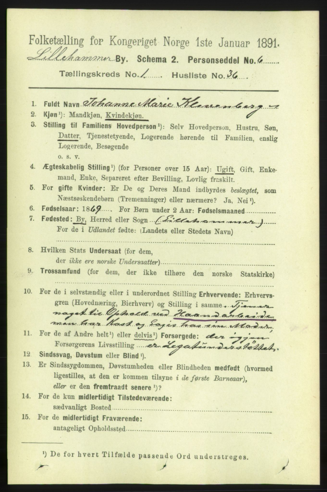 RA, Folketelling 1891 for 0501 Lillehammer kjøpstad, 1891, s. 907