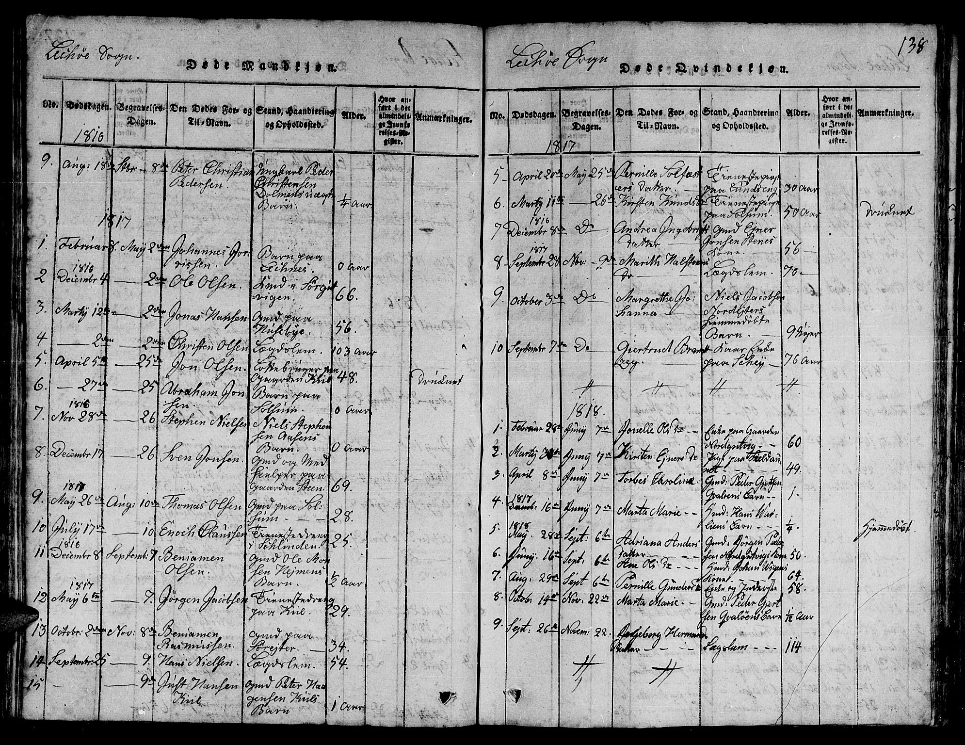 Ministerialprotokoller, klokkerbøker og fødselsregistre - Nord-Trøndelag, SAT/A-1458/780/L0648: Klokkerbok nr. 780C01 /2, 1815-1875, s. 138