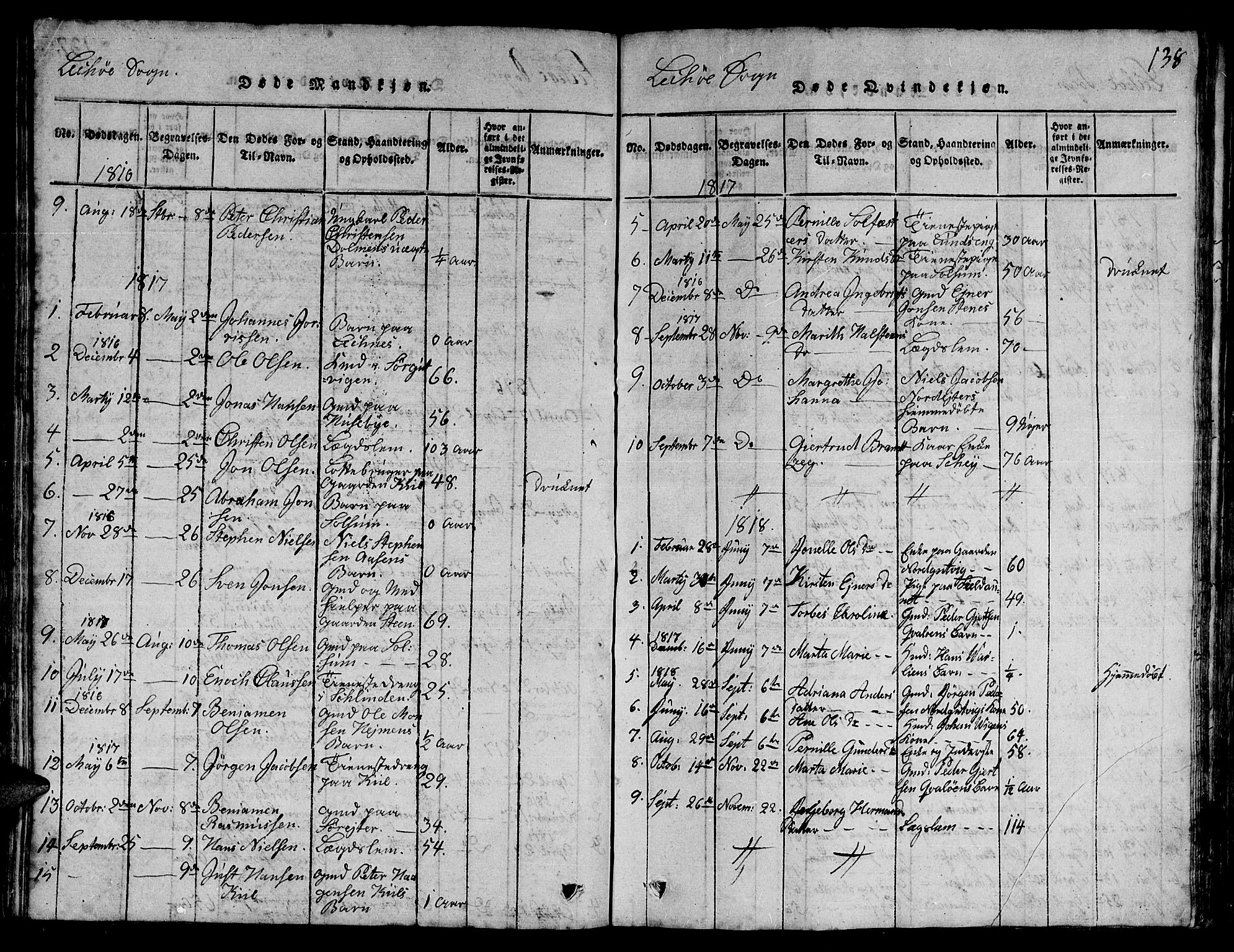 Ministerialprotokoller, klokkerbøker og fødselsregistre - Nord-Trøndelag, AV/SAT-A-1458/780/L0648: Klokkerbok nr. 780C01 /2, 1815-1875, s. 138