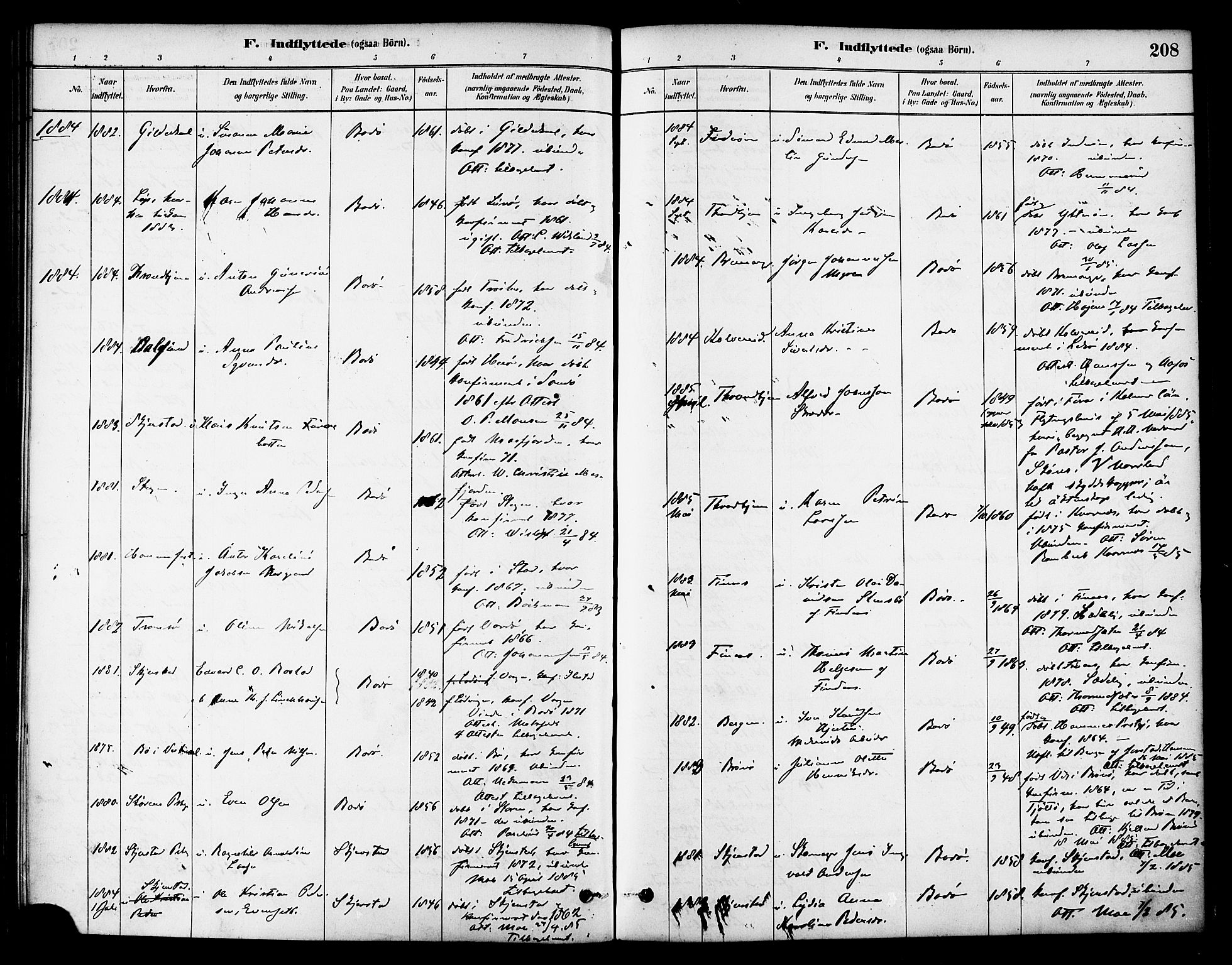 Ministerialprotokoller, klokkerbøker og fødselsregistre - Nordland, SAT/A-1459/801/L0030: Klokkerbok nr. 801C05, 1879-1887, s. 208