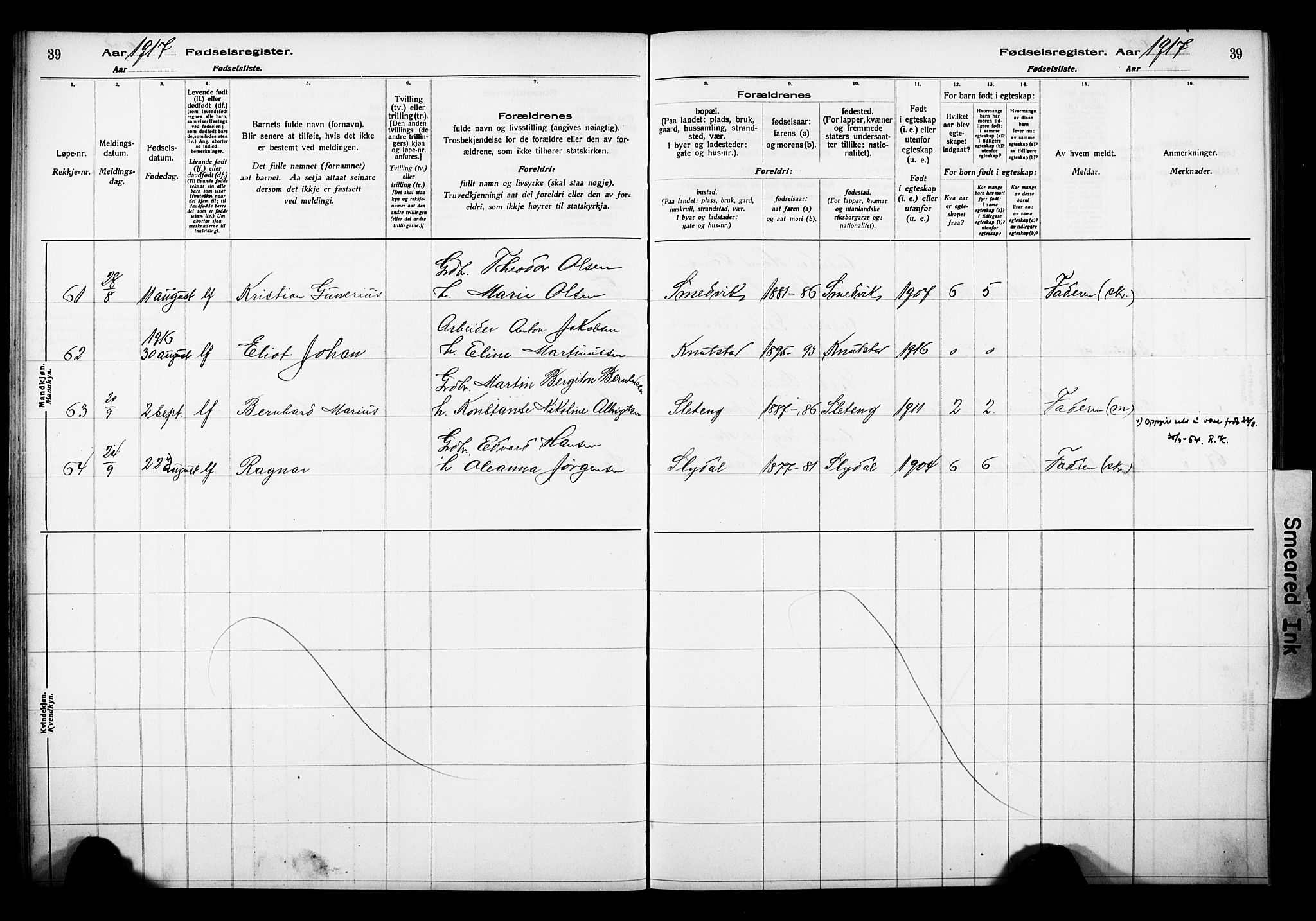 Ministerialprotokoller, klokkerbøker og fødselsregistre - Nordland, AV/SAT-A-1459/880/L1145: Fødselsregister nr. 880.II.4.1, 1916-1929, s. 39