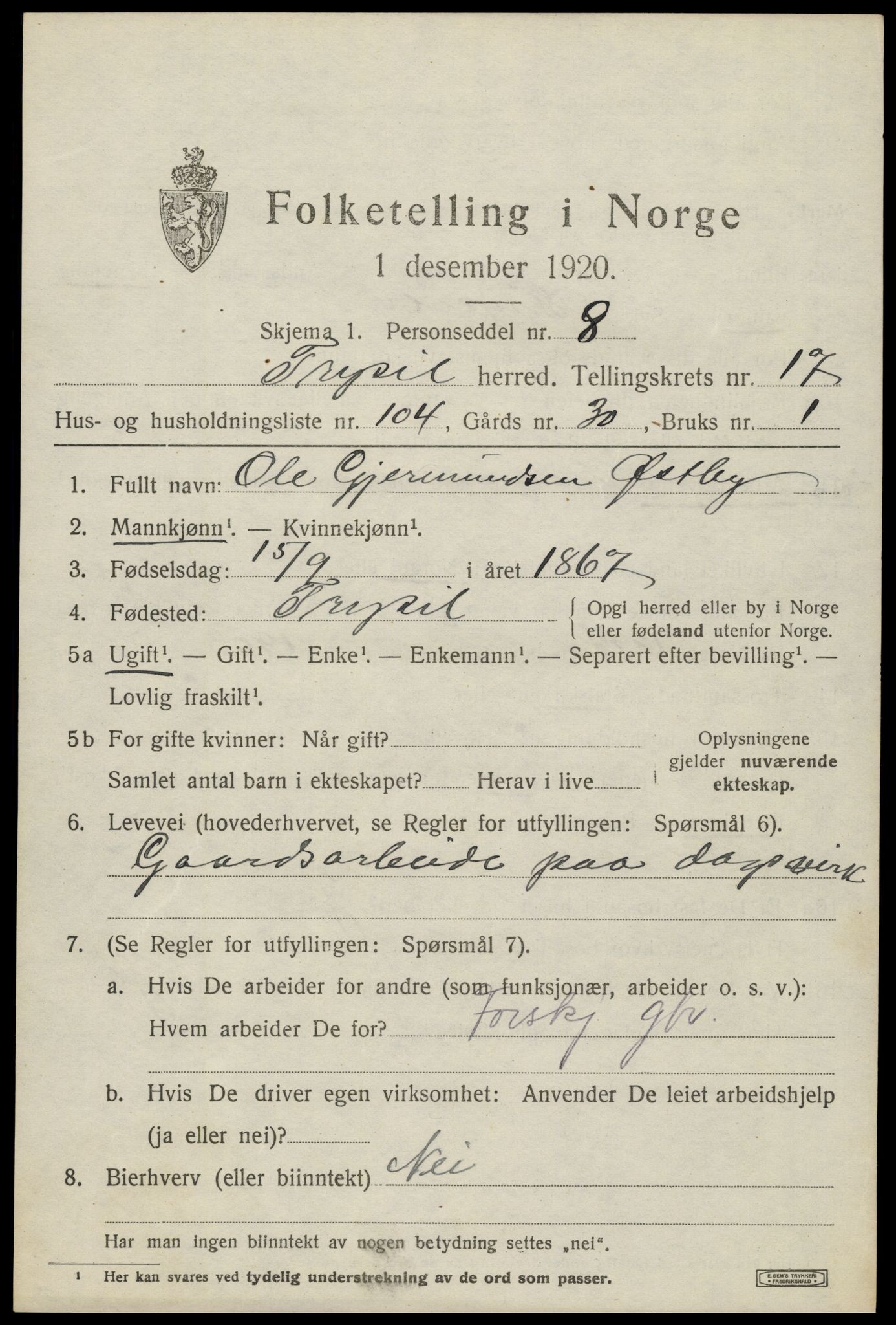 SAH, Folketelling 1920 for 0428 Trysil herred, 1920, s. 11397
