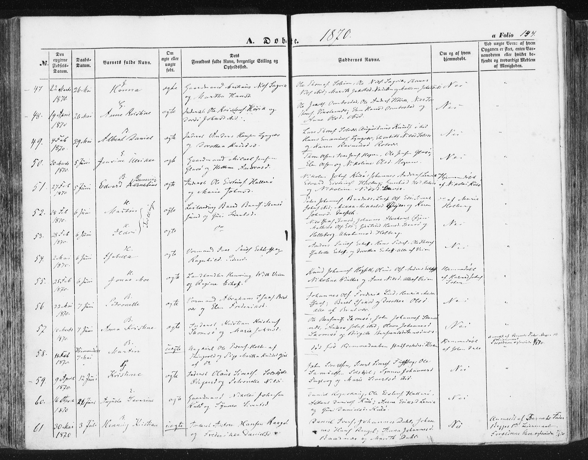 Ministerialprotokoller, klokkerbøker og fødselsregistre - Møre og Romsdal, SAT/A-1454/581/L0937: Ministerialbok nr. 581A05, 1853-1872, s. 134