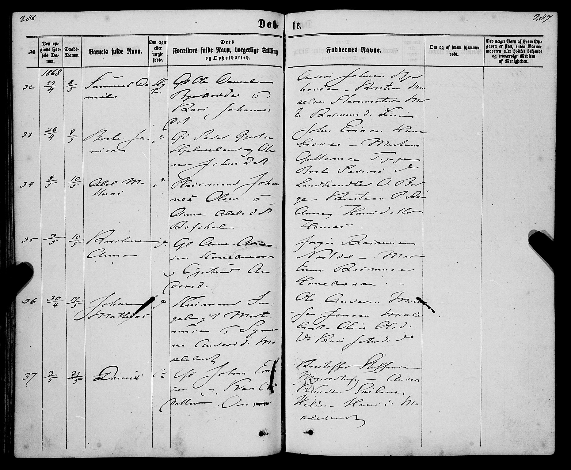 Eid sokneprestembete, AV/SAB-A-82301/H/Haa/Haaa/L0009: Ministerialbok nr. A 9, 1861-1868, s. 286-287