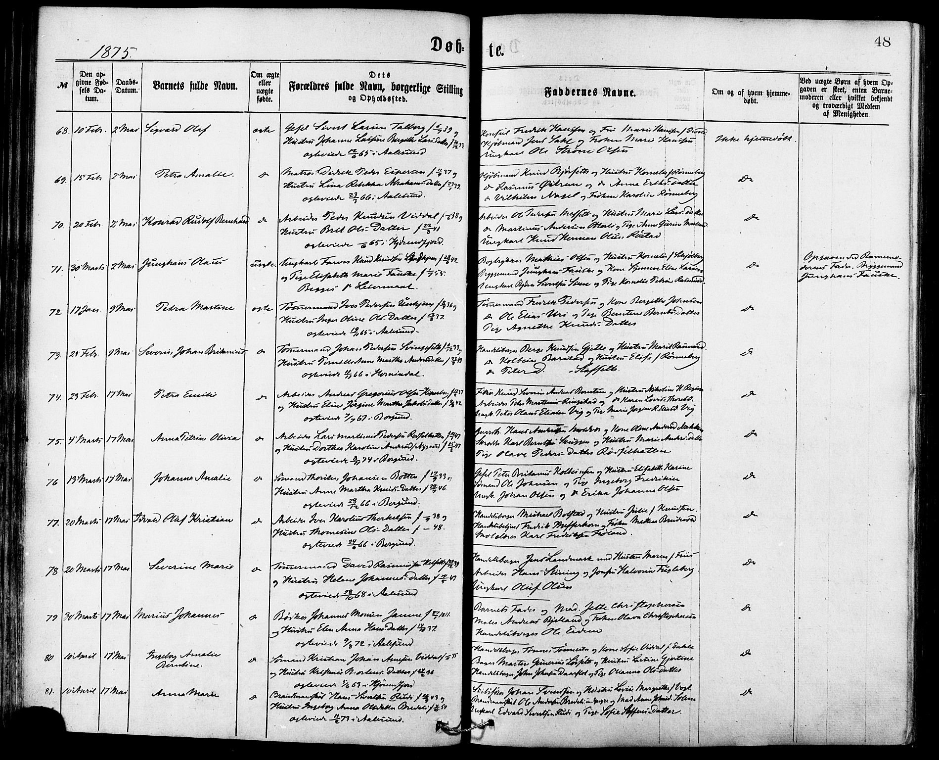 Ministerialprotokoller, klokkerbøker og fødselsregistre - Møre og Romsdal, SAT/A-1454/529/L0453: Ministerialbok nr. 529A03, 1872-1877, s. 48