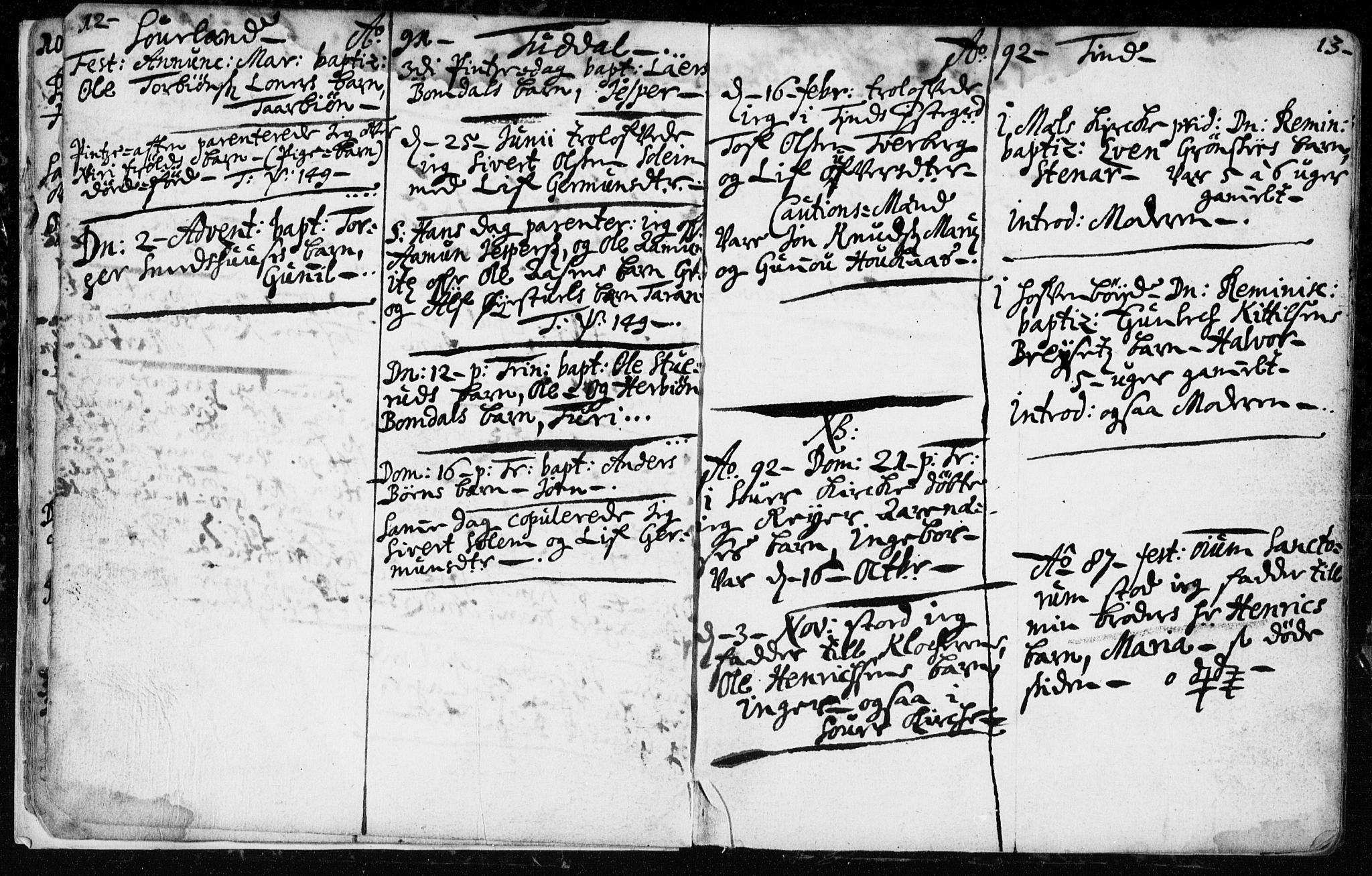 Hjartdal kirkebøker, AV/SAKO-A-270/F/Fa/L0001: Ministerialbok nr. I 1, 1685-1714, s. 12-13