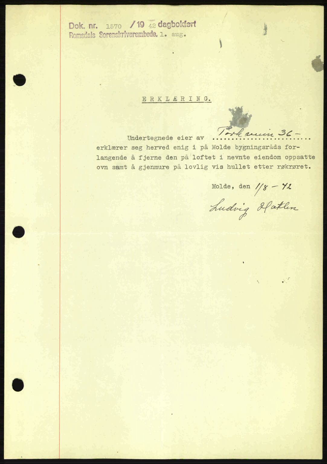 Romsdal sorenskriveri, SAT/A-4149/1/2/2C: Pantebok nr. B2, 1939-1945, Dagboknr: 1570/1942
