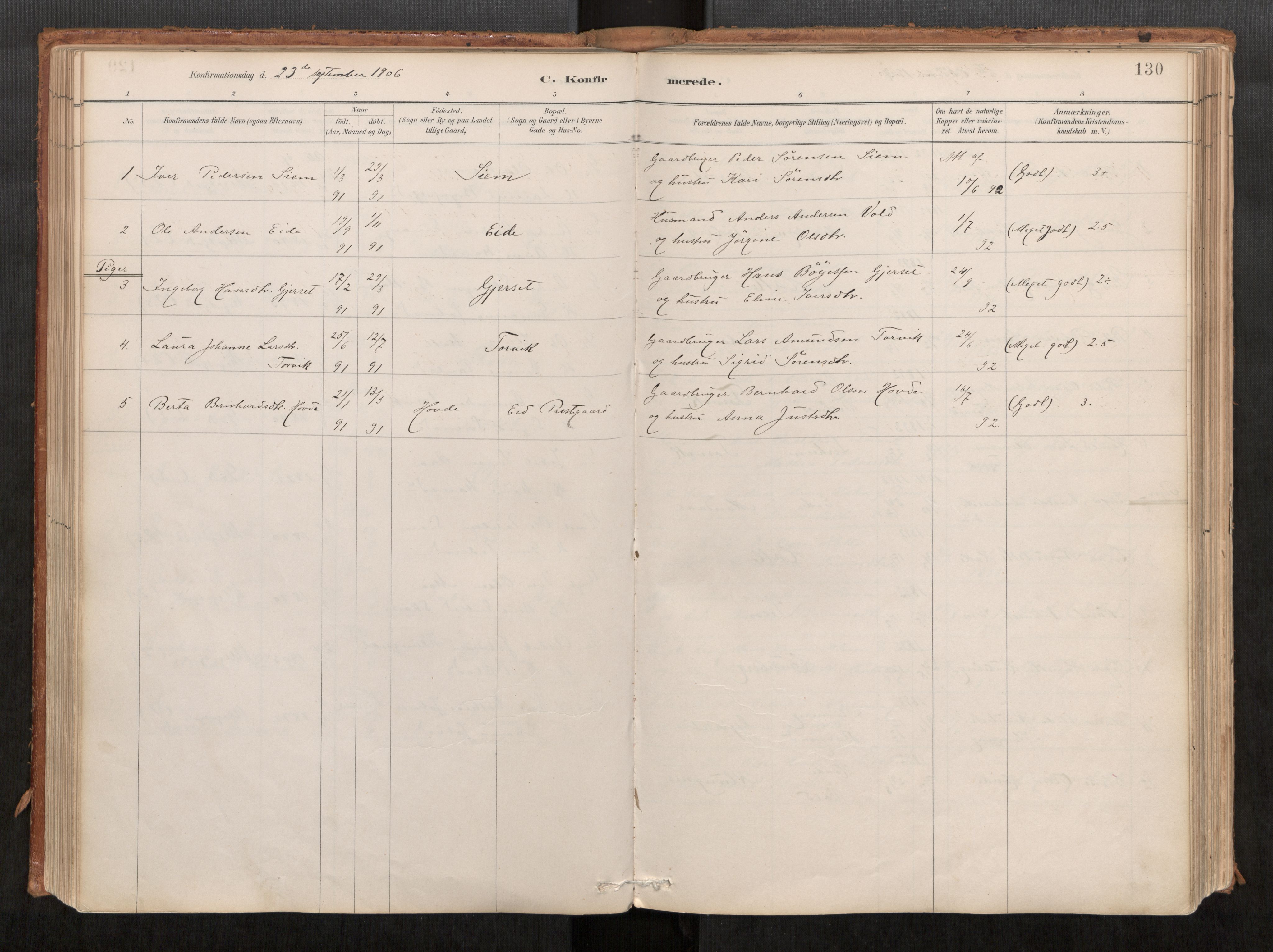 Ministerialprotokoller, klokkerbøker og fødselsregistre - Møre og Romsdal, AV/SAT-A-1454/542/L0553: Ministerialbok nr. 542A03, 1885-1925, s. 130