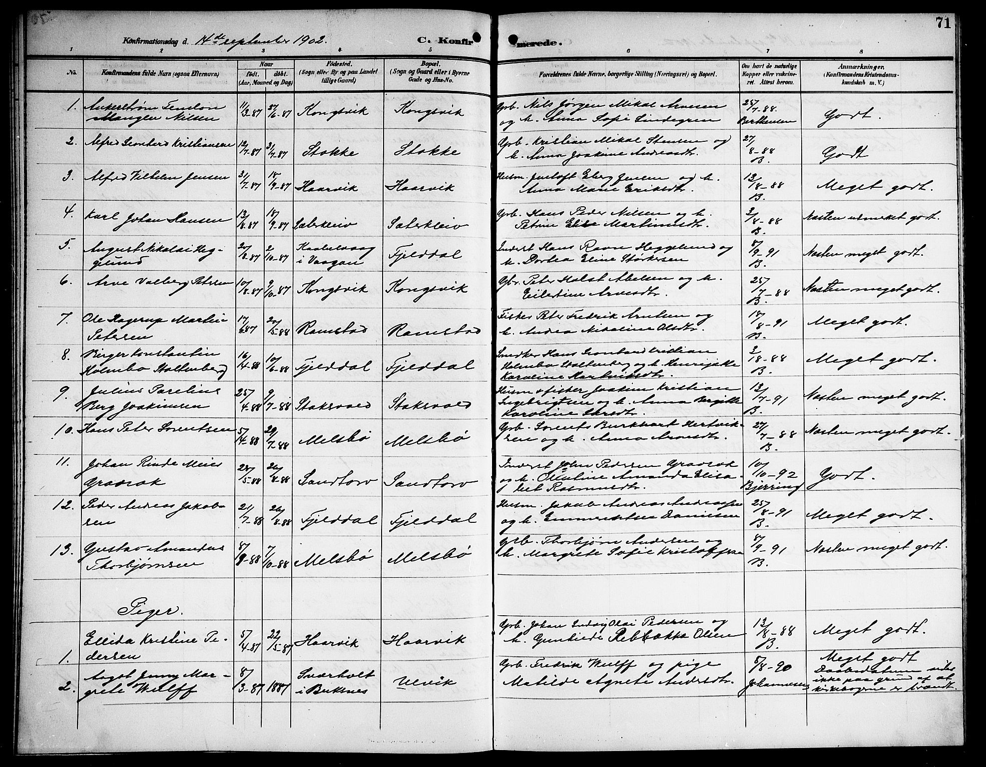 Ministerialprotokoller, klokkerbøker og fødselsregistre - Nordland, AV/SAT-A-1459/865/L0932: Klokkerbok nr. 865C04, 1901-1917, s. 71