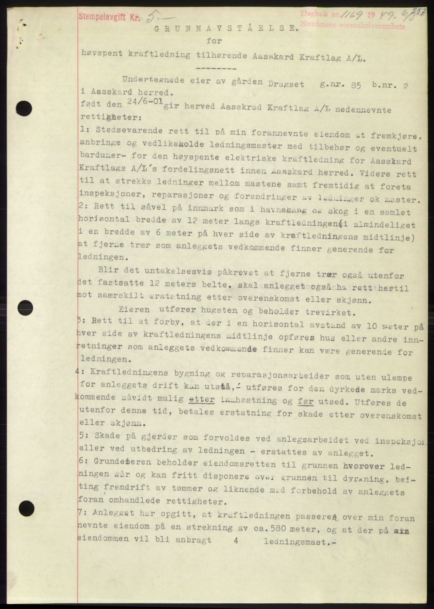 Nordmøre sorenskriveri, SAT/A-4132/1/2/2Ca: Pantebok nr. B101, 1949-1949, Dagboknr: 1169/1949