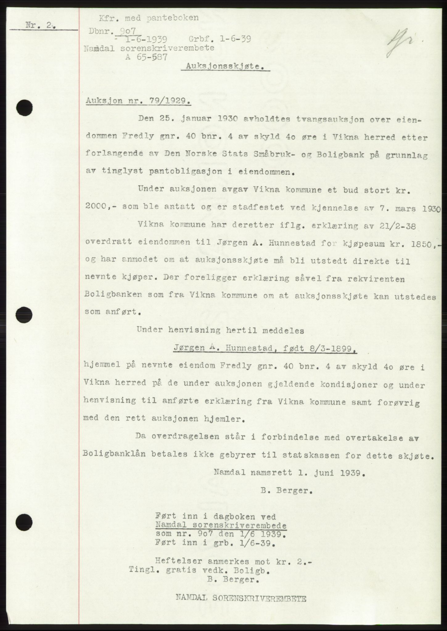 Namdal sorenskriveri, SAT/A-4133/1/2/2C: Pantebok nr. -, 1937-1939, Tingl.dato: 01.06.1939