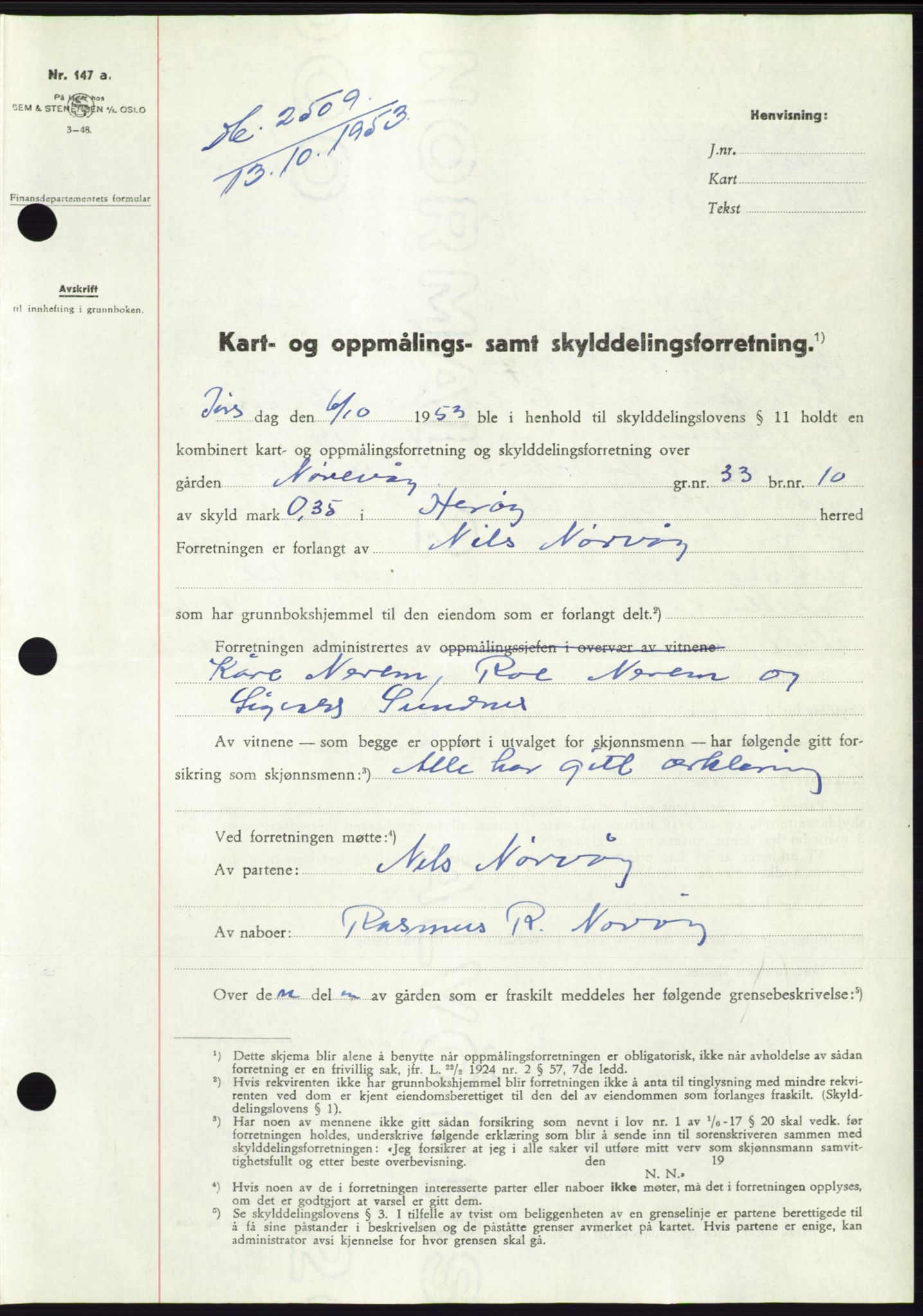 Søre Sunnmøre sorenskriveri, SAT/A-4122/1/2/2C/L0096: Pantebok nr. 22A, 1953-1954, Dagboknr: 2509/1953