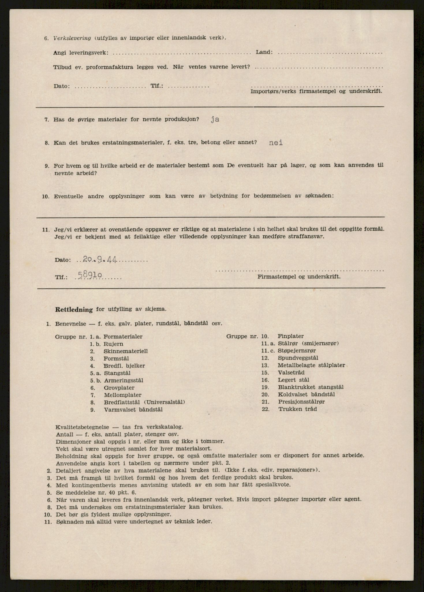 Direktoratet for industriforsyning, Sekretariatet, AV/RA-S-4153/D/Df/L0055: 9. Metallkontoret, 1940-1945, s. 148