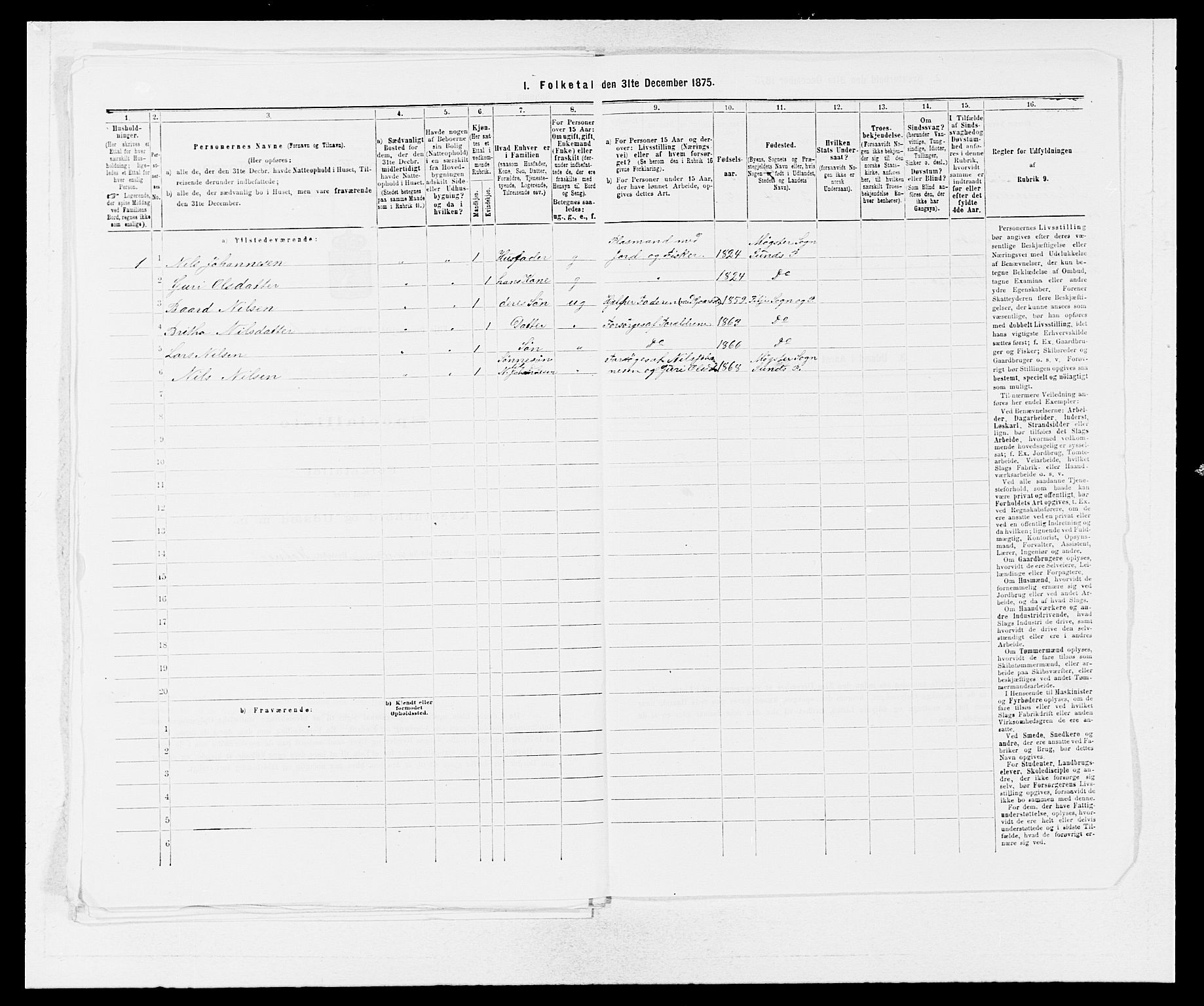 SAB, Folketelling 1875 for 1222P Fitjar prestegjeld, 1875, s. 184