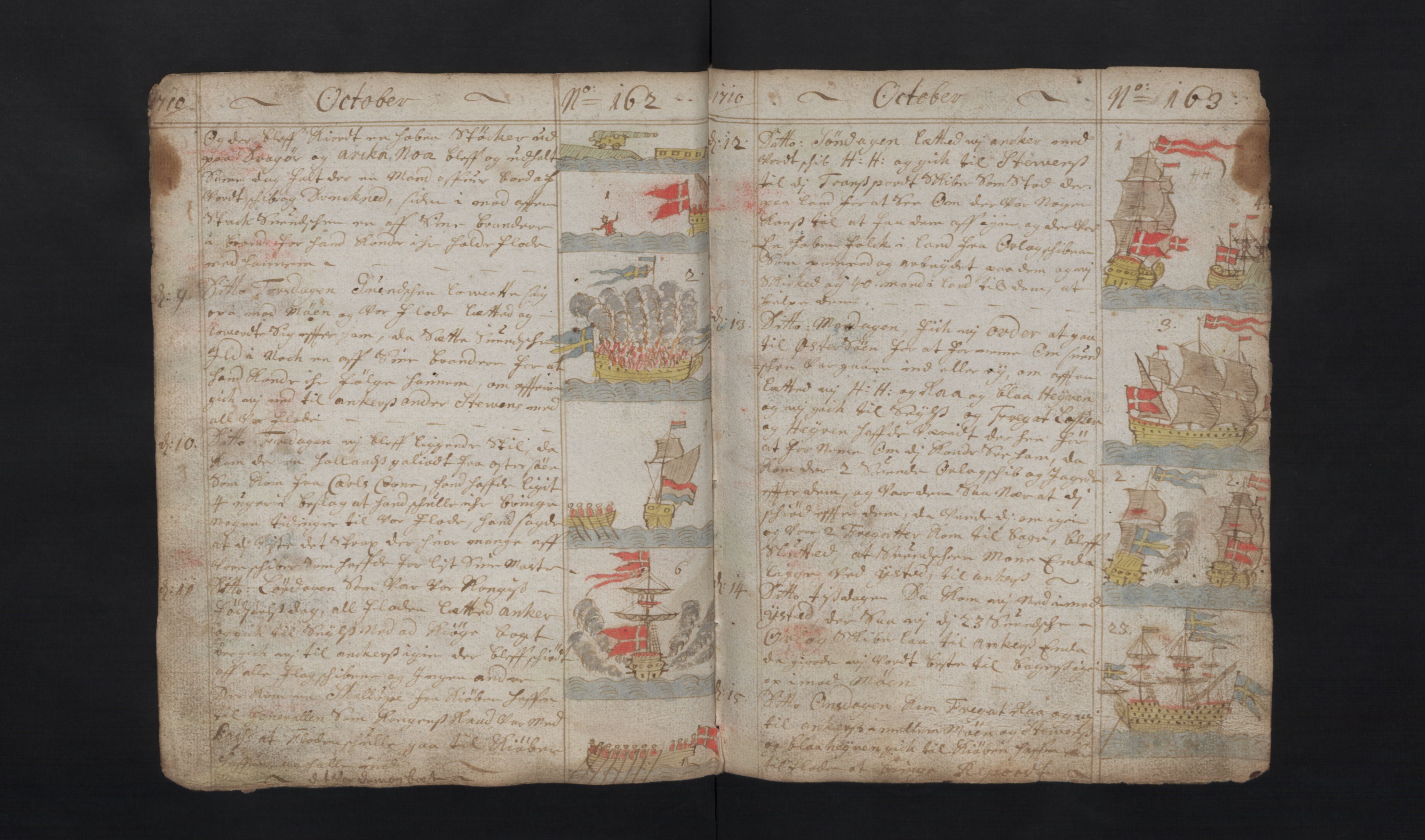 Manuskriptsamlingen, RA/EA-3667/G/L0048a: Nils Trosners dagbok ført på flåten 1710-1713 bd. I, 1710-1713, s. 162-163