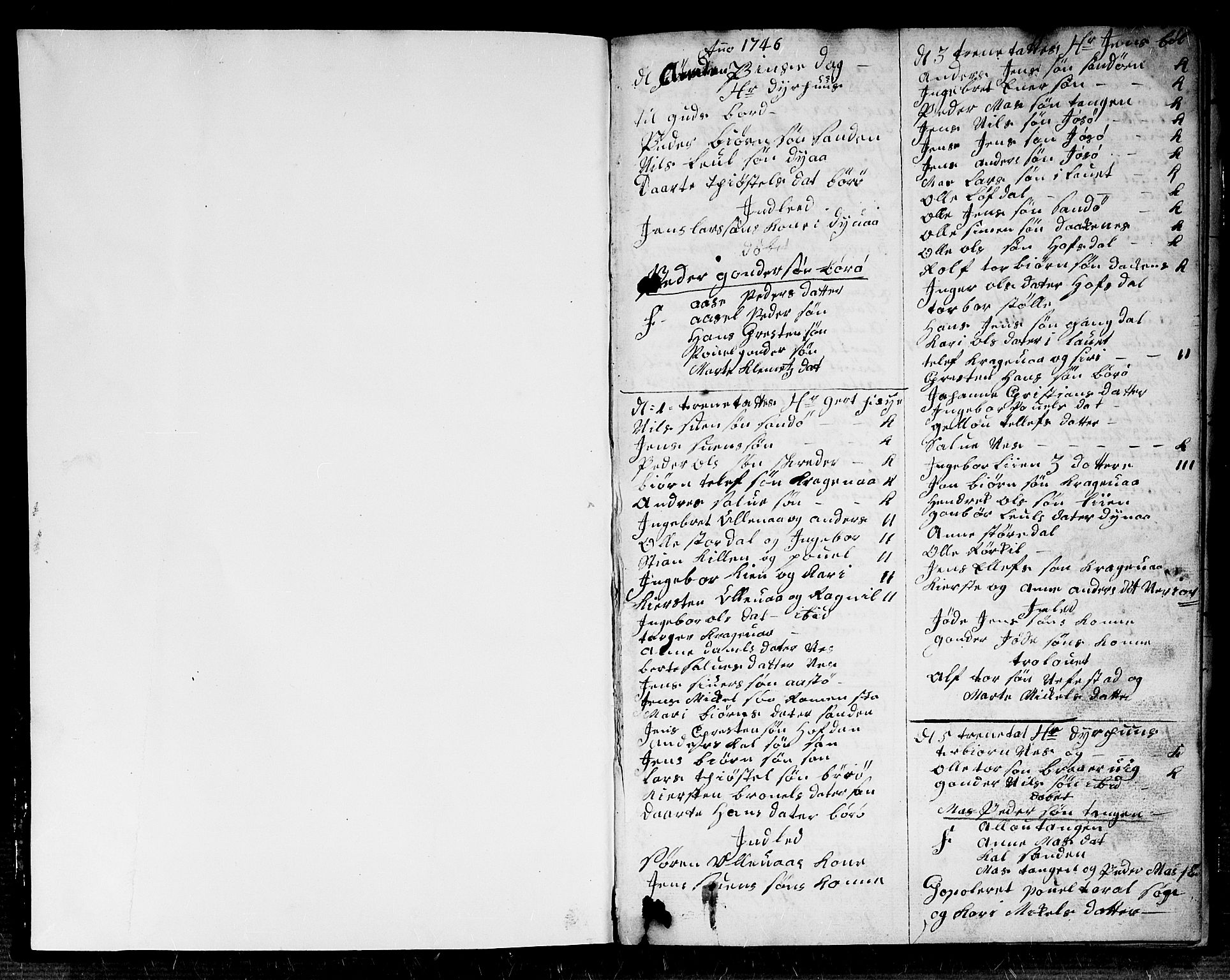 Dypvåg sokneprestkontor, AV/SAK-1111-0007/F/Fb/Fba/L0006: Klokkerbok nr. B 6, 1746-1762, s. 1