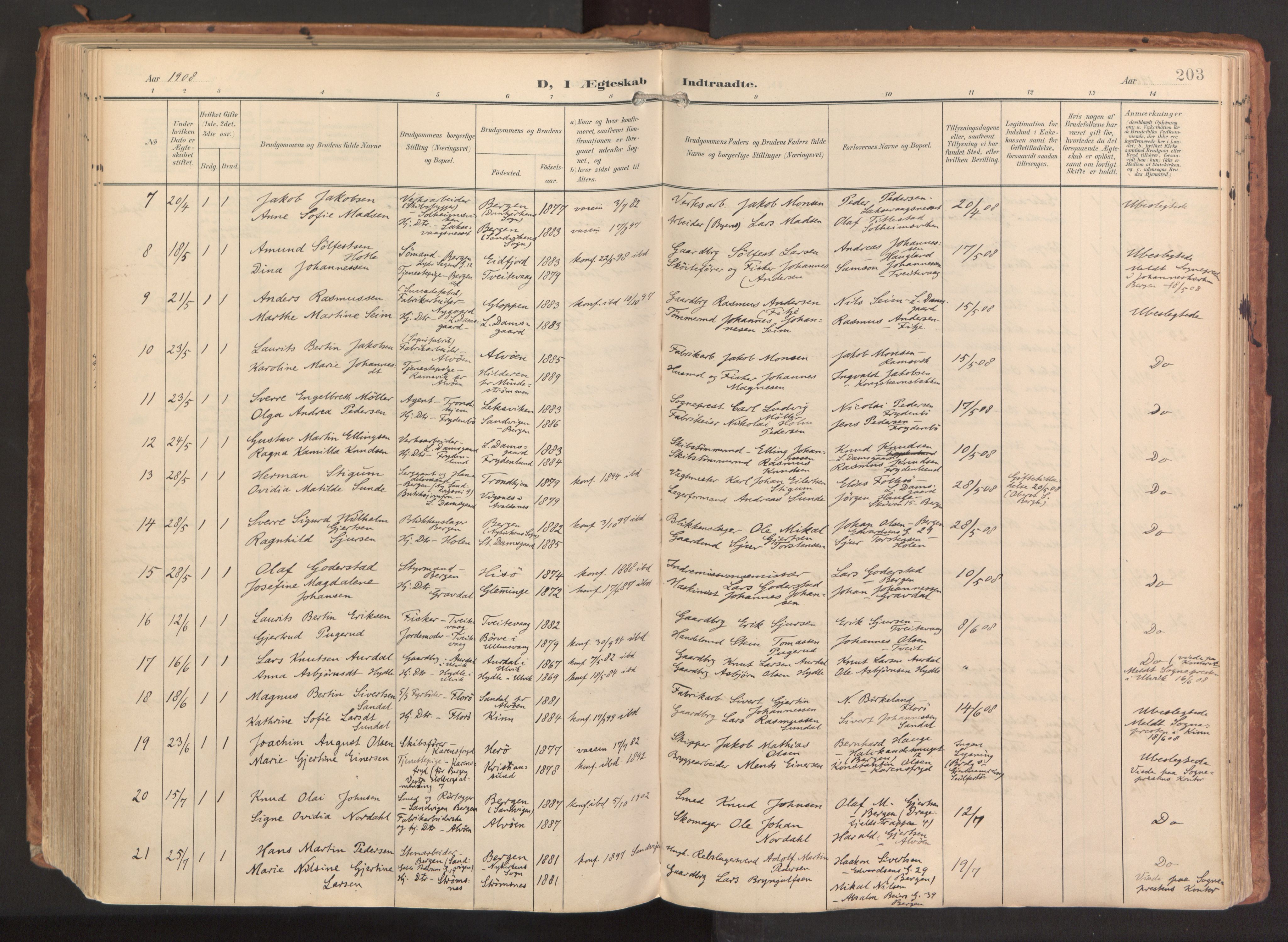 Laksevåg Sokneprestembete, AV/SAB-A-76501/H/Ha/Haa/Haaa/L0001: Ministerialbok nr. A 1, 1903-1917, s. 203