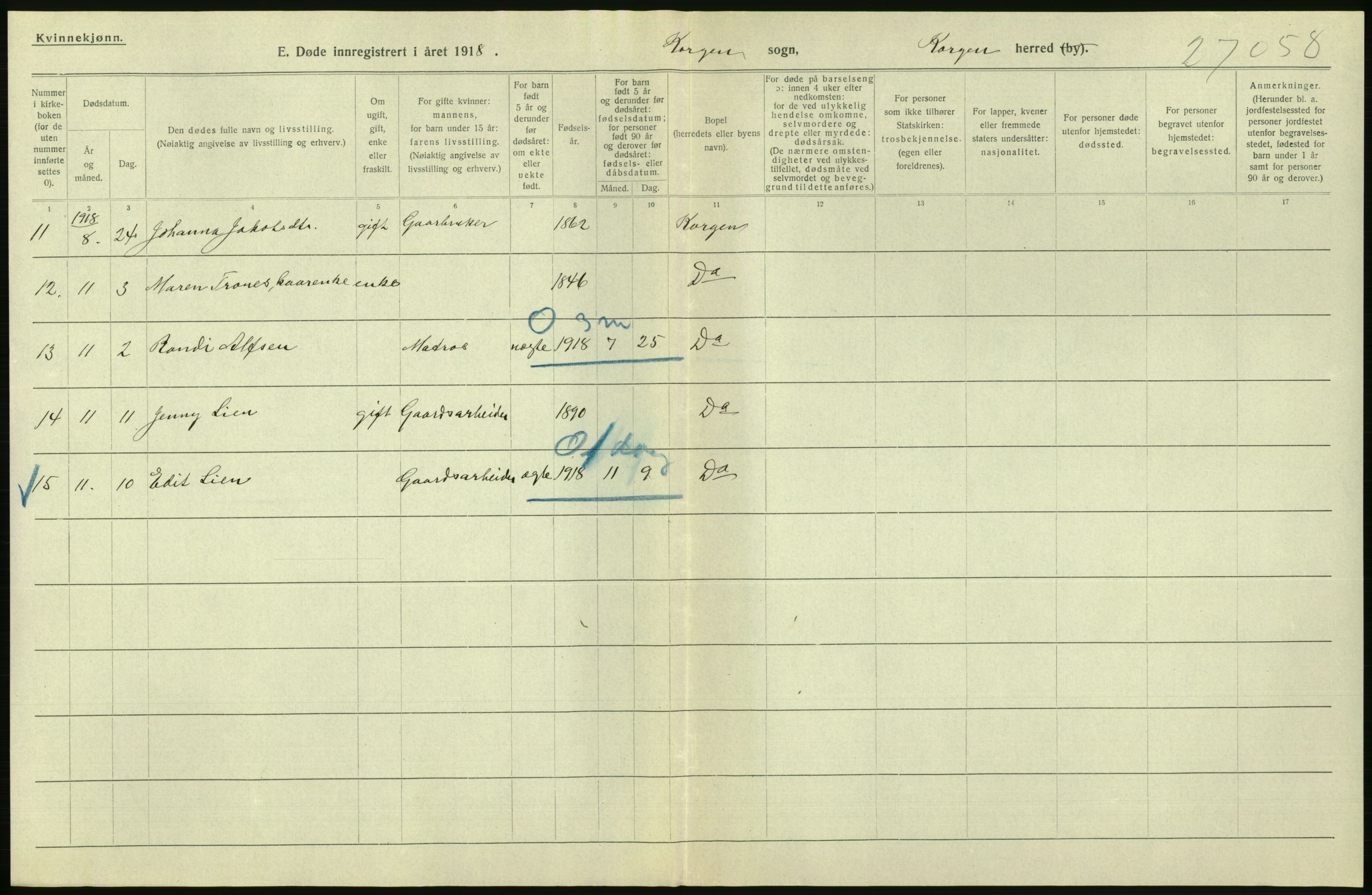 Statistisk sentralbyrå, Sosiodemografiske emner, Befolkning, RA/S-2228/D/Df/Dfb/Dfbh/L0055: Nordland fylke: Døde. Bygder og byer., 1918, s. 250