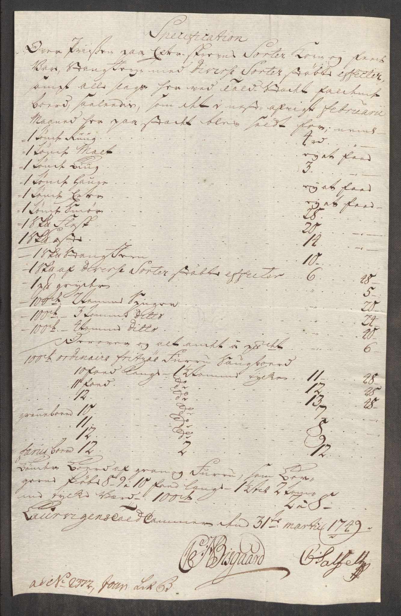 RA, Rentekammeret inntil 1814, Realistisk ordnet avdeling, Oe/L0004: [Ø1]: Priskuranter, 1749-1752, s. 94