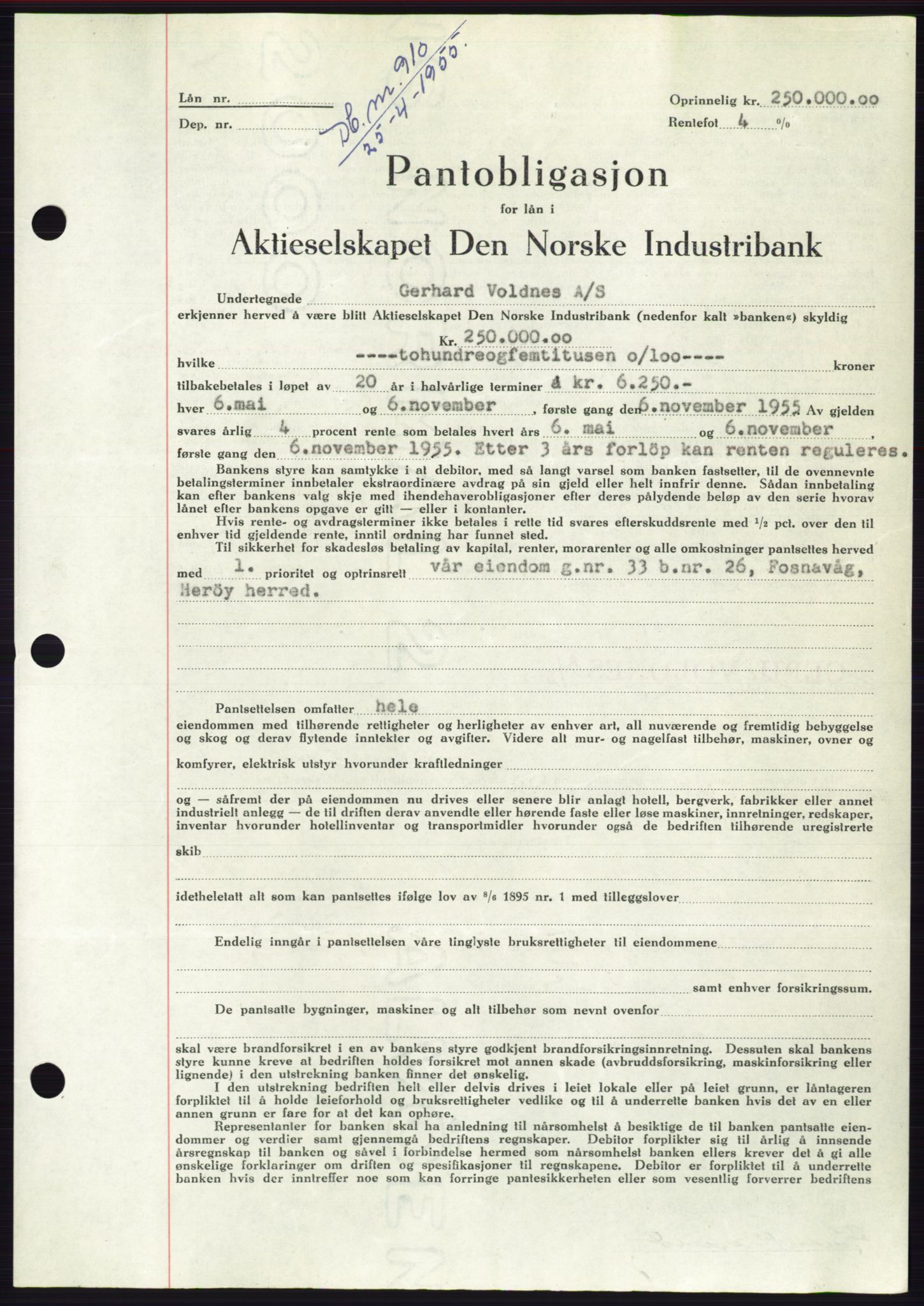 Søre Sunnmøre sorenskriveri, AV/SAT-A-4122/1/2/2C/L0126: Pantebok nr. 14B, 1954-1955, Dagboknr: 910/1955