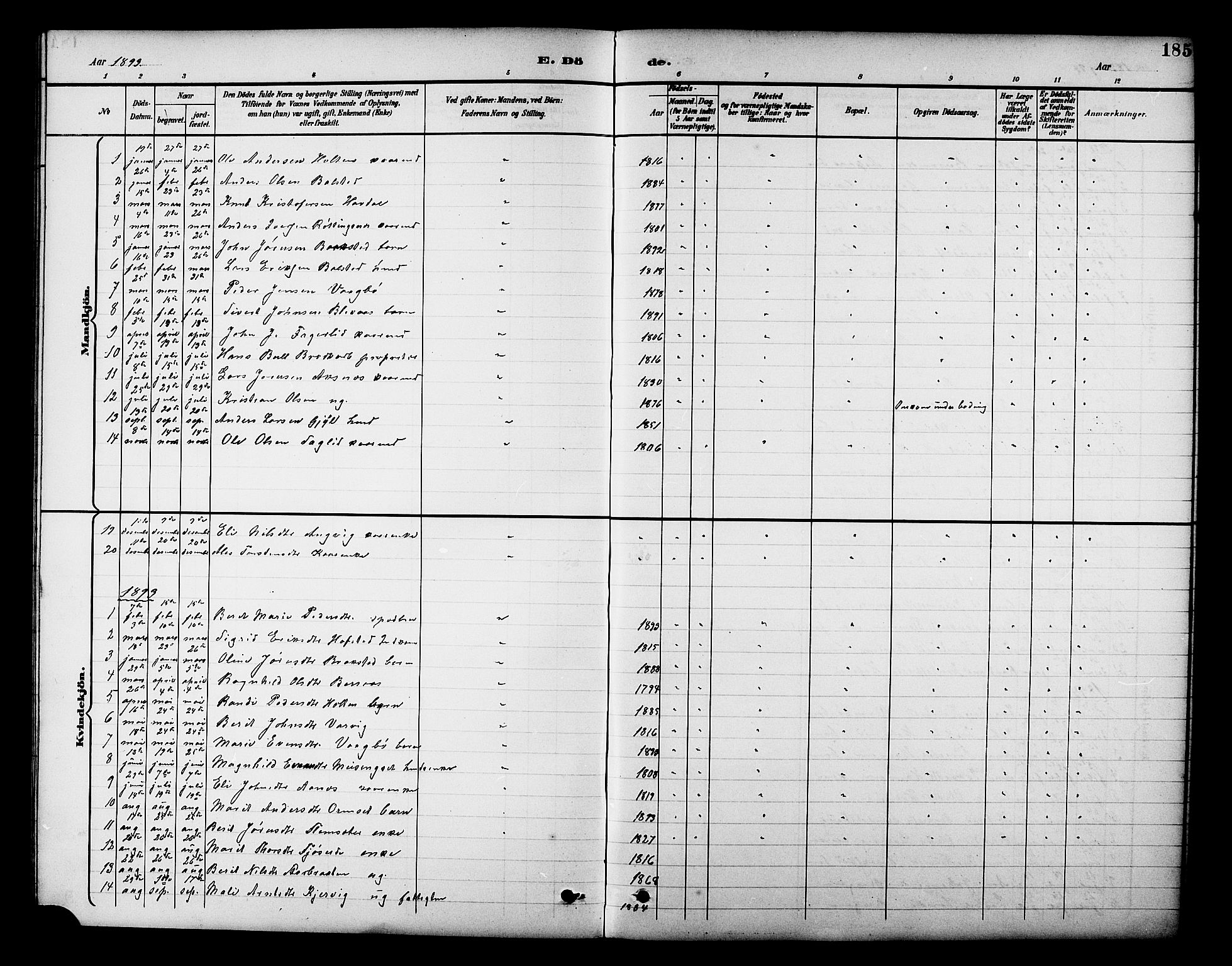 Ministerialprotokoller, klokkerbøker og fødselsregistre - Møre og Romsdal, AV/SAT-A-1454/586/L0992: Klokkerbok nr. 586C03, 1892-1909, s. 185