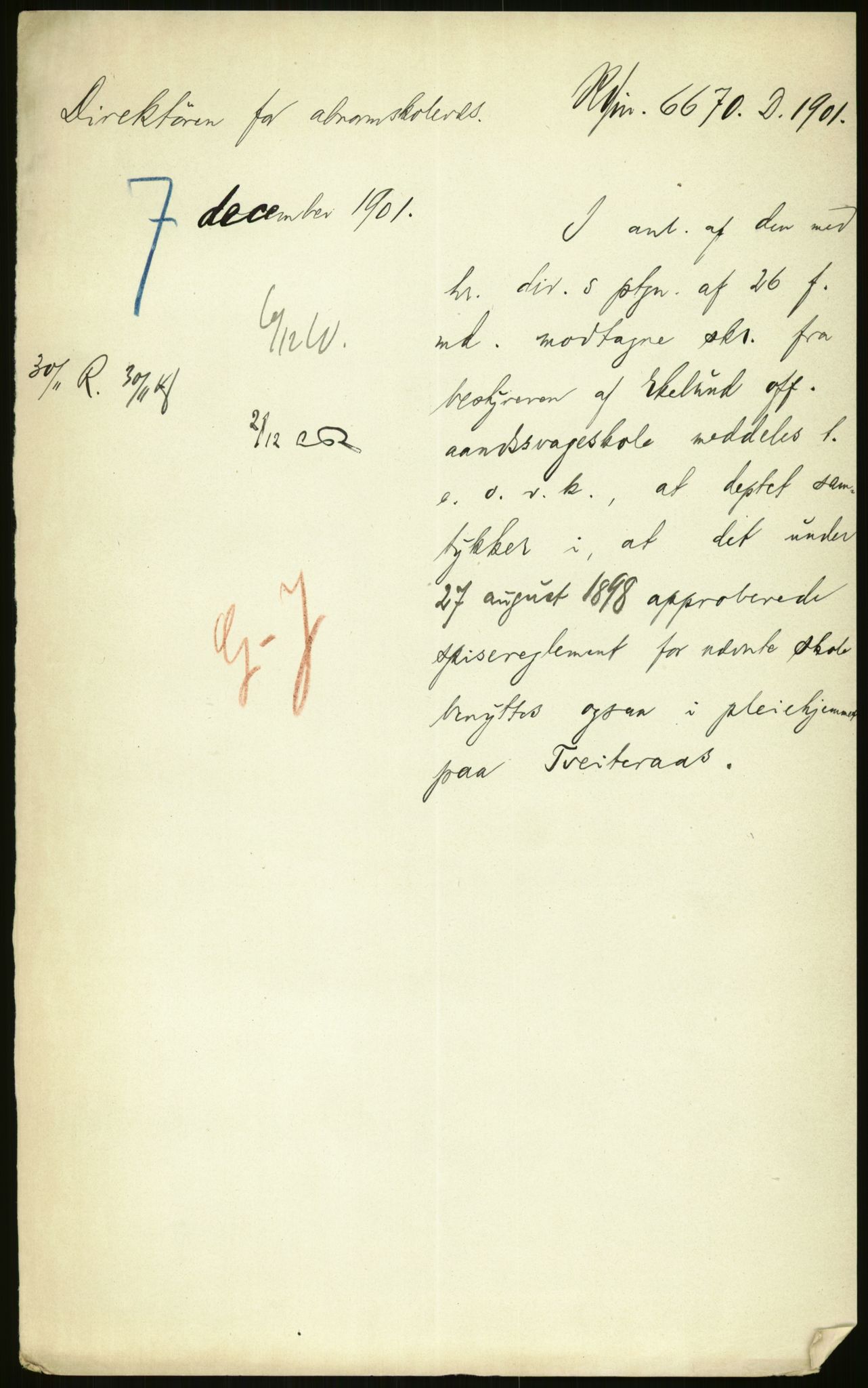 Kirke- og undervisningsdepartementet, 1. skolekontor D, AV/RA-S-1021/F/Fh/Fhr/L0098: Eikelund off. skole for evneveike, 1897-1947, s. 1280