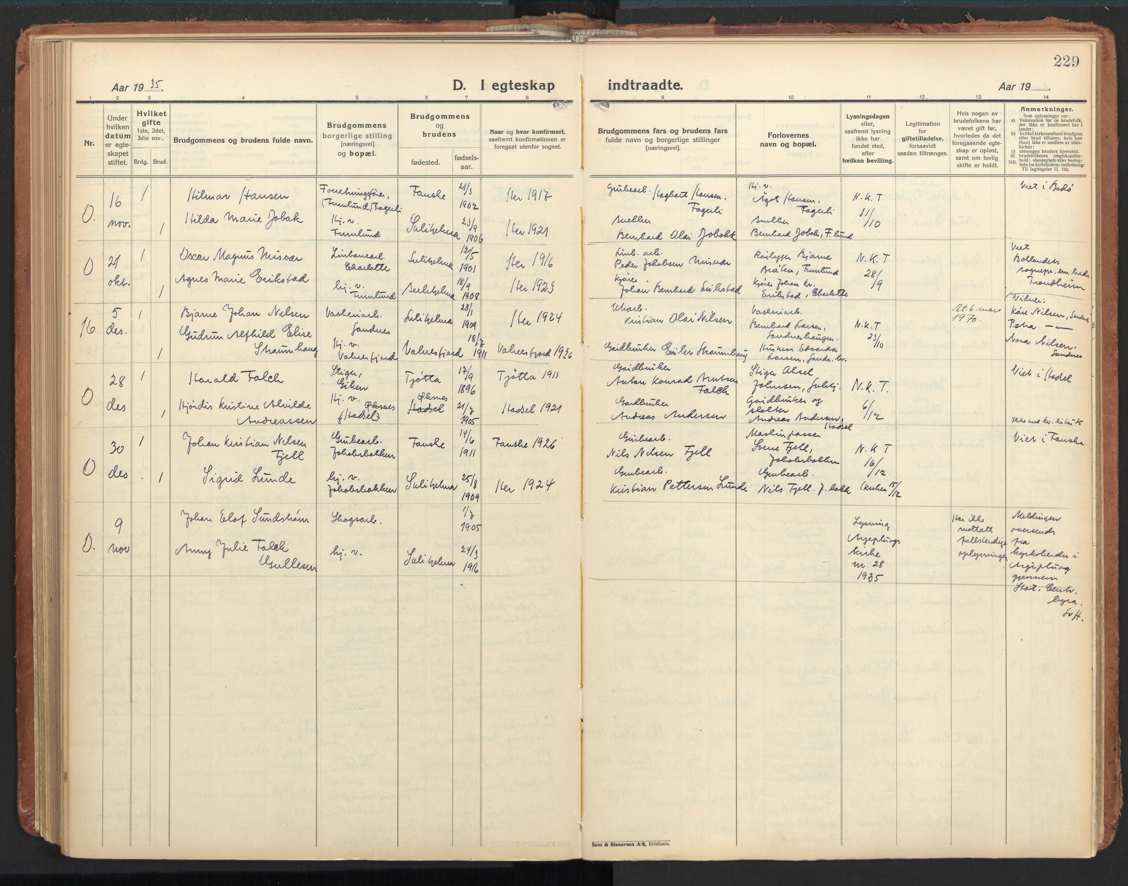 Ministerialprotokoller, klokkerbøker og fødselsregistre - Nordland, AV/SAT-A-1459/850/L0716: Residerende kapellans bok nr. 850B06, 1924-1938, s. 229