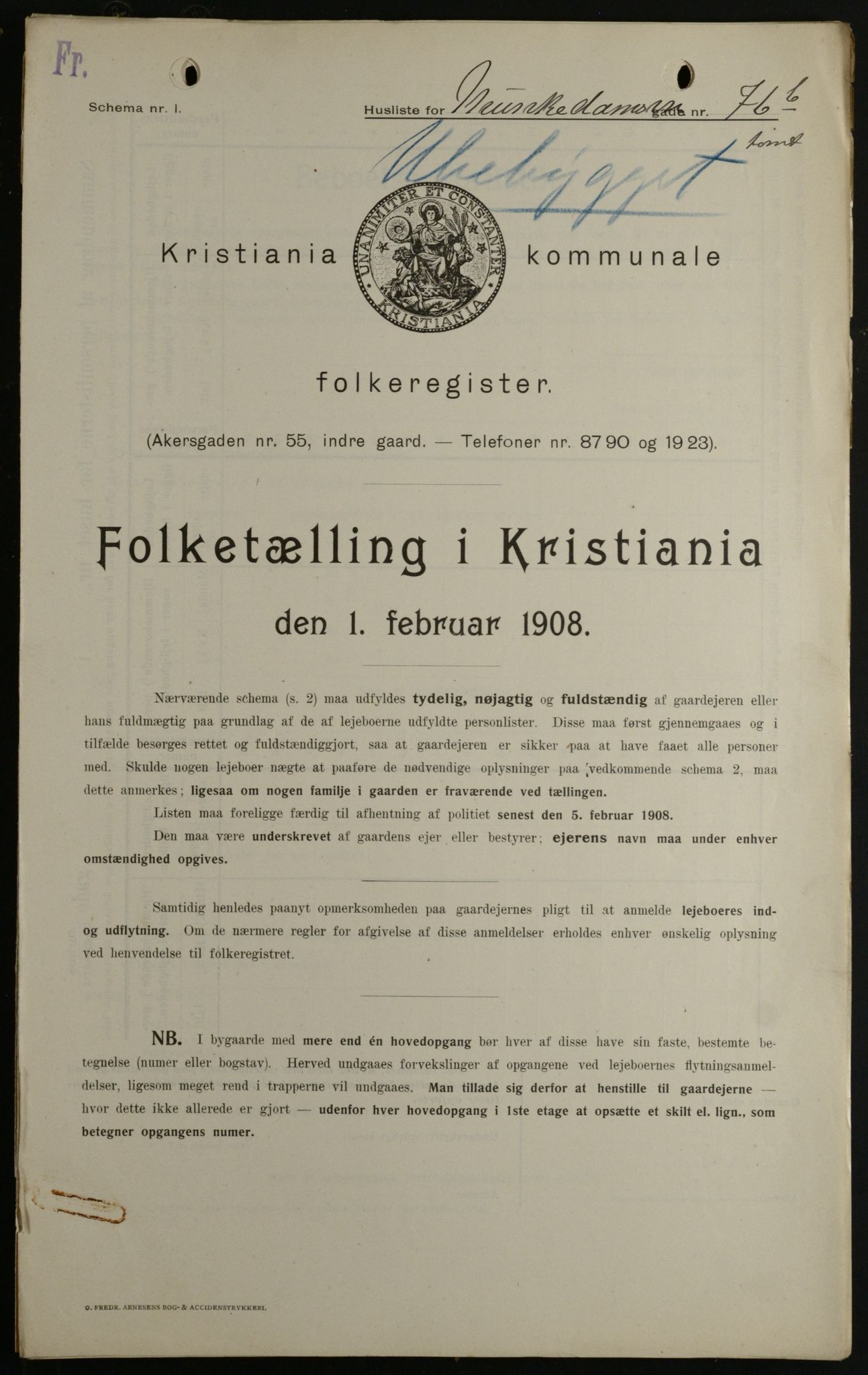 OBA, Kommunal folketelling 1.2.1908 for Kristiania kjøpstad, 1908, s. 60682