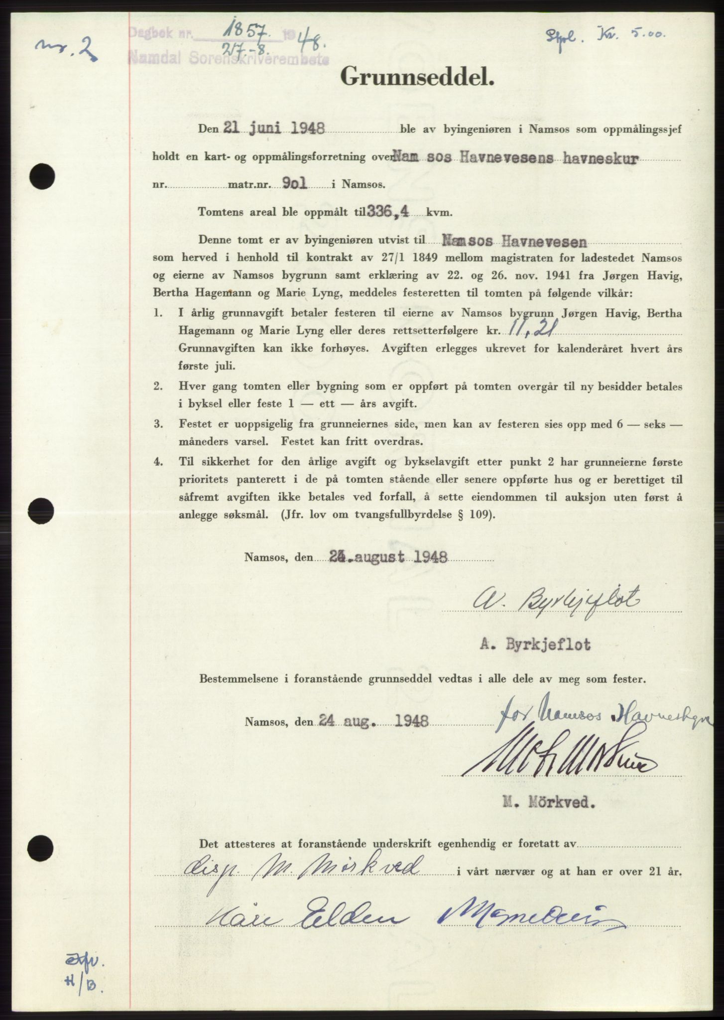 Namdal sorenskriveri, SAT/A-4133/1/2/2C: Pantebok nr. -, 1948-1948, Dagboknr: 1857/1948