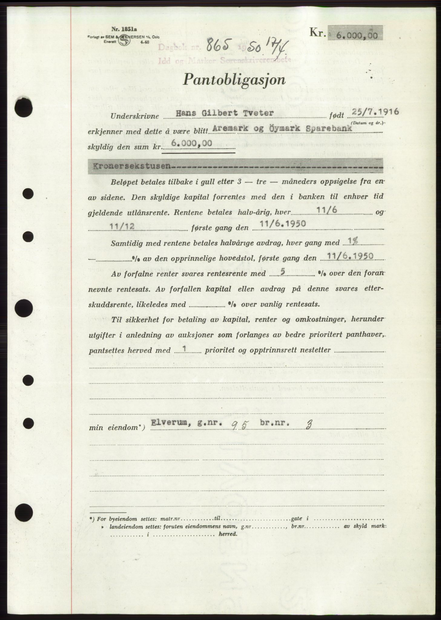 Idd og Marker sorenskriveri, AV/SAO-A-10283/G/Gb/Gbc/L0004: Pantebok nr. B10-15, 1946-1950, Dagboknr: 865/1950