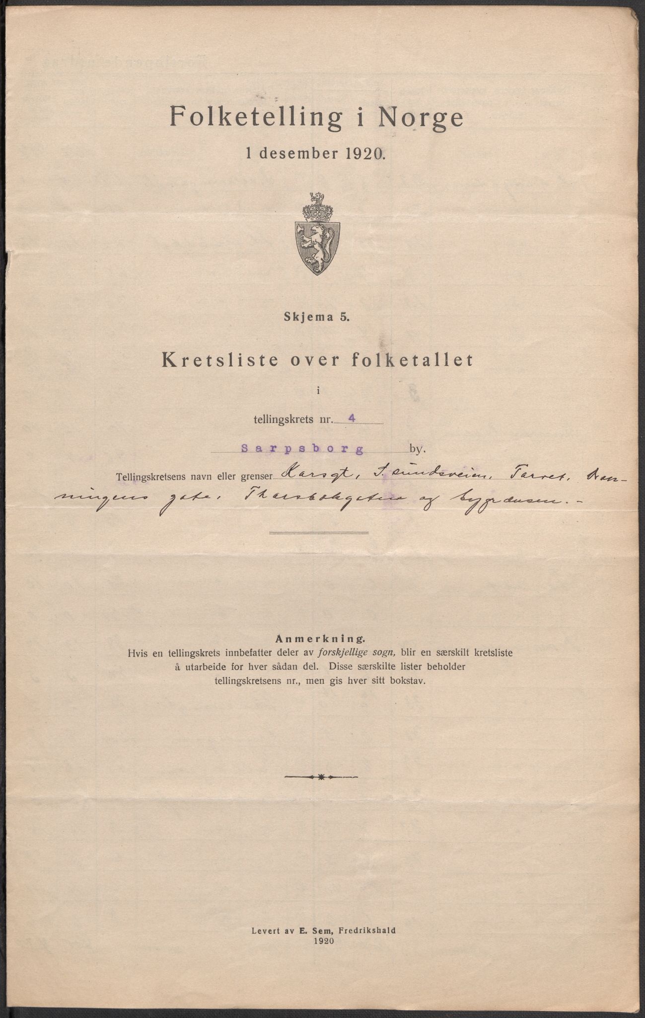 SAO, Folketelling 1920 for 0102 Sarpsborg kjøpstad, 1920, s. 13