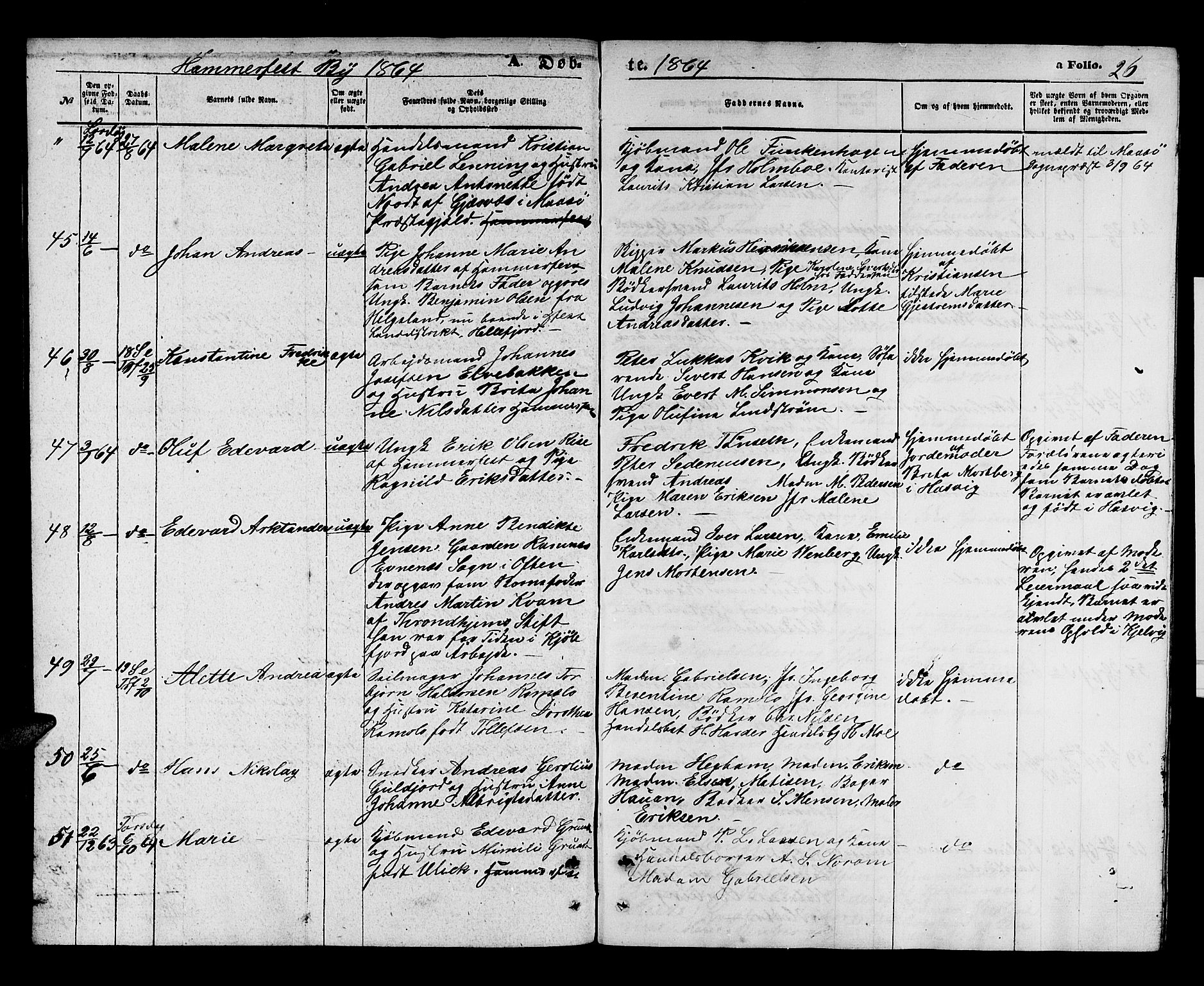 Hammerfest sokneprestkontor, AV/SATØ-S-1347/H/Hb/L0003.klokk: Klokkerbok nr. 3 /1, 1862-1868, s. 26