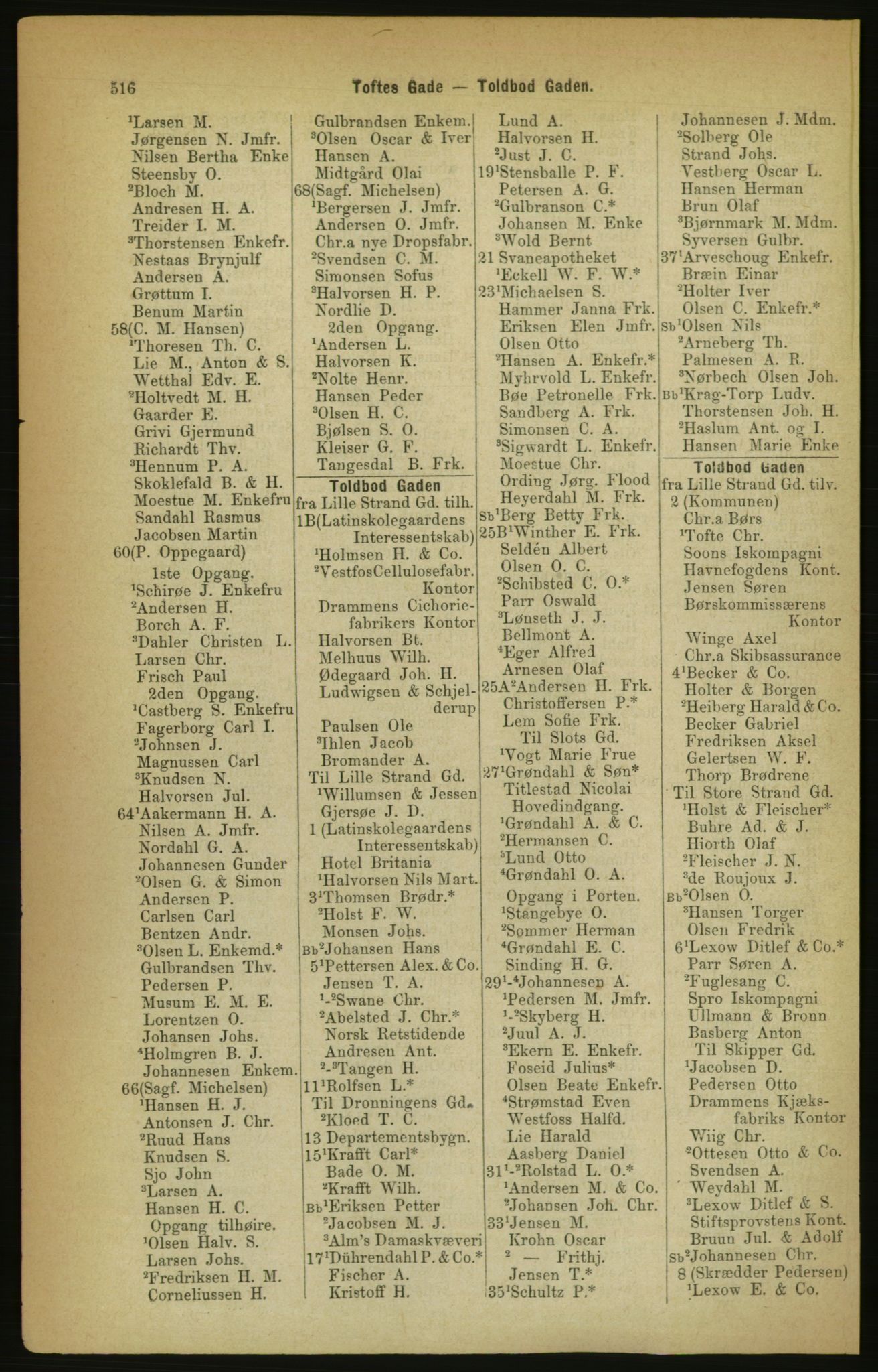 Kristiania/Oslo adressebok, PUBL/-, 1888, s. 516