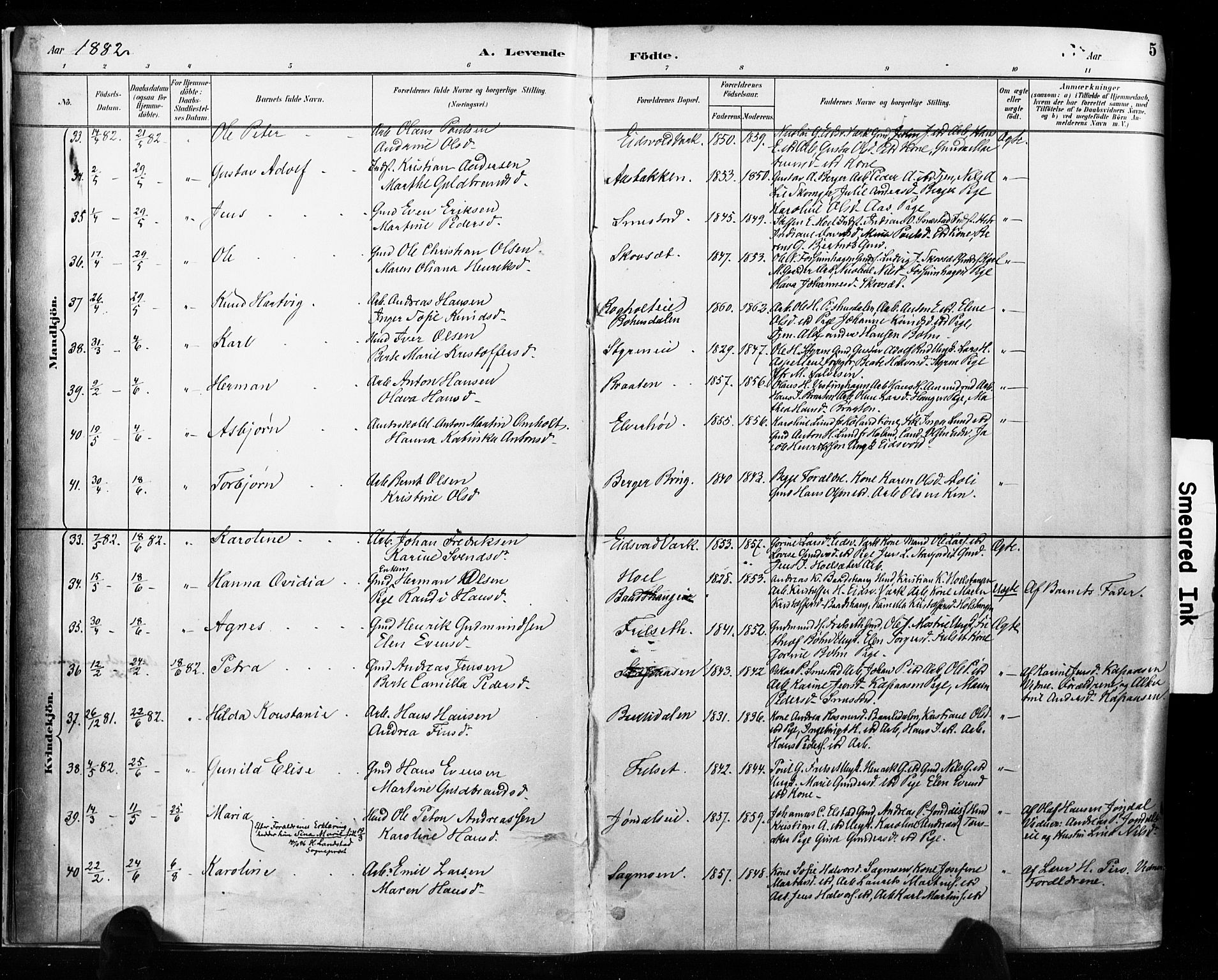 Eidsvoll prestekontor Kirkebøker, AV/SAO-A-10888/F/Fa/L0002: Ministerialbok nr. I 2, 1882-1895, s. 5