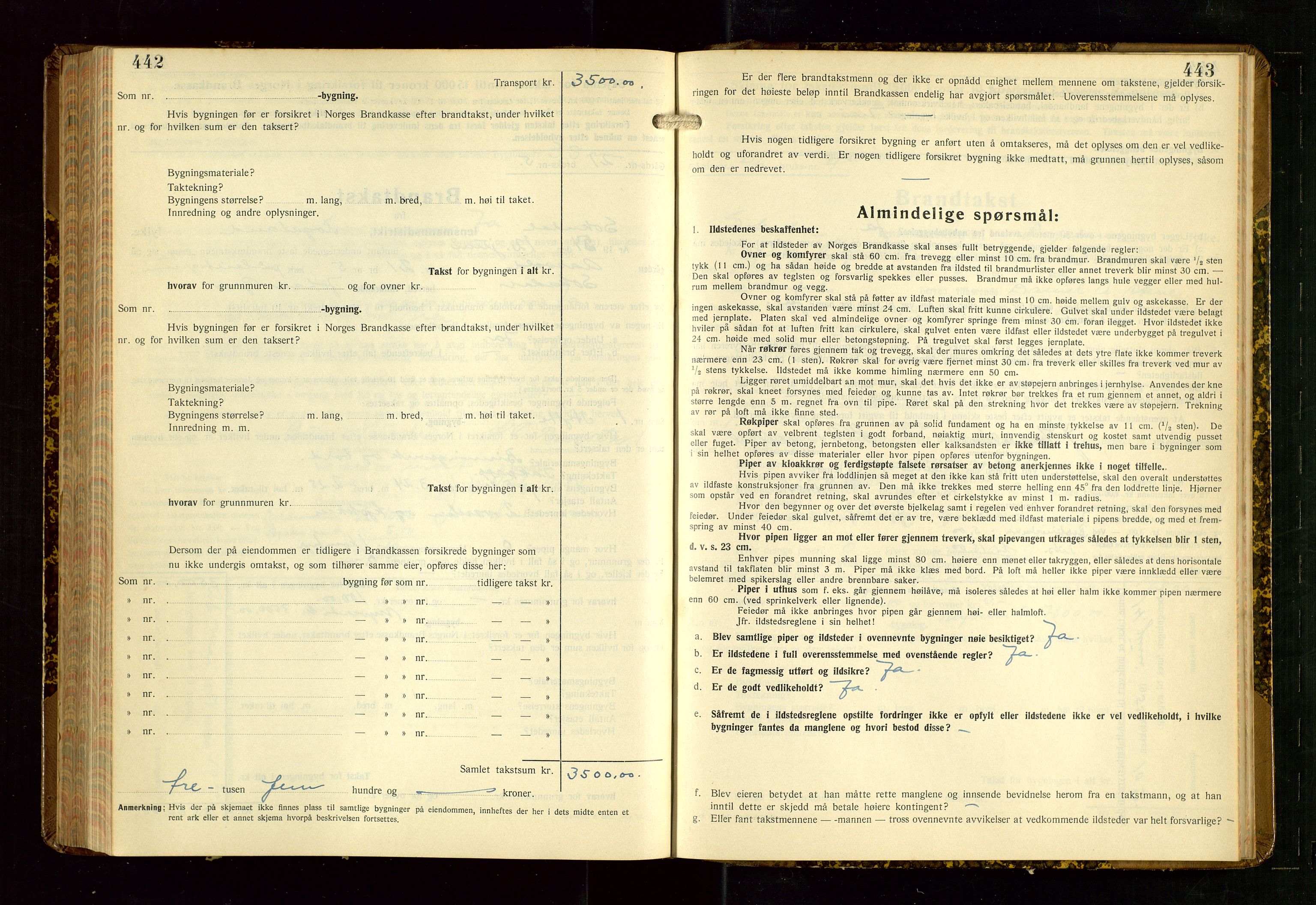 Sokndal lensmannskontor, AV/SAST-A-100417/Gob/L0008: "Brandtakst-Protokoll", 1937-1955, s. 442-443